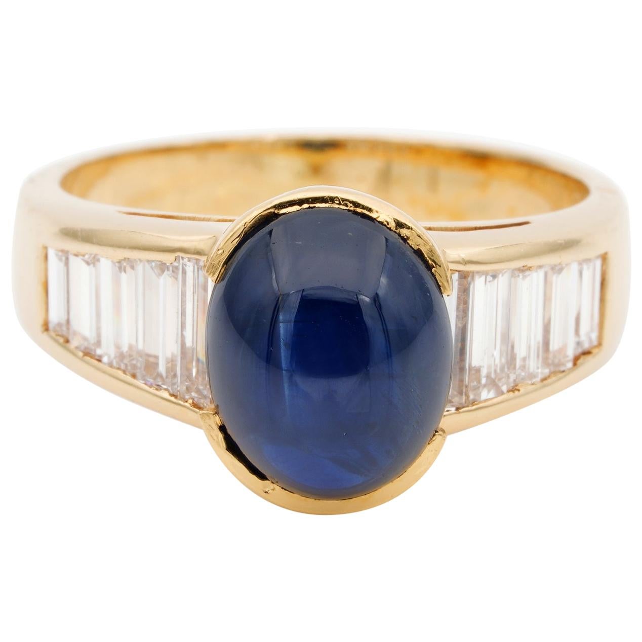 Midcentury 3.80 Carat Natural Untreated Sapphire 1.0 Carat G Diamond Ring For Sale