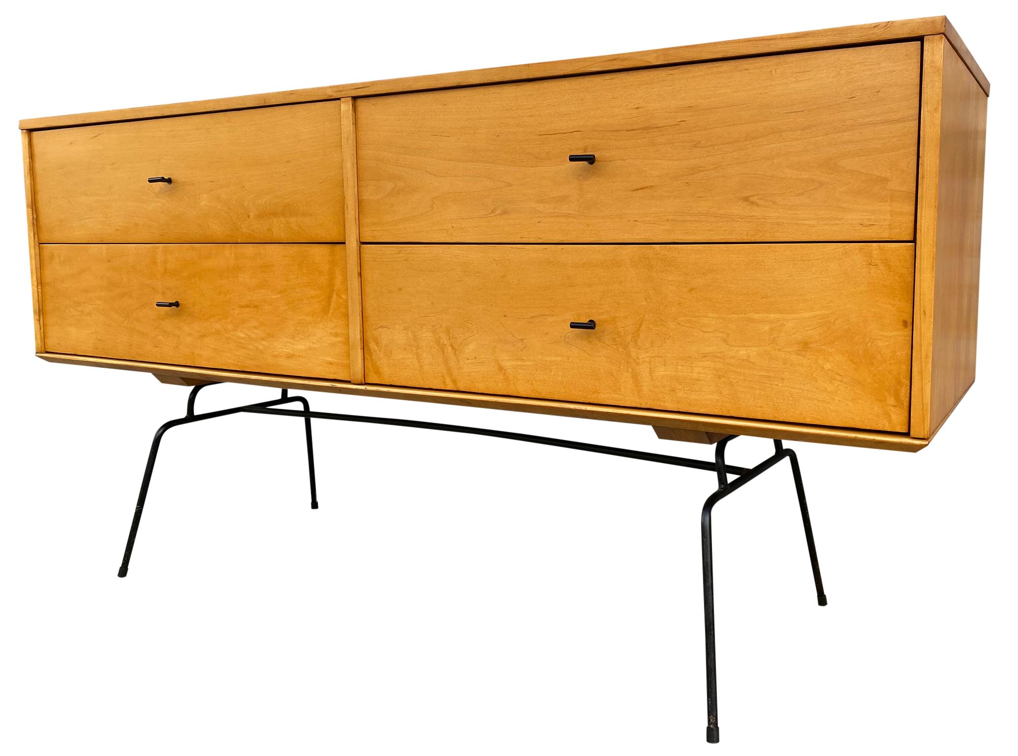 Mid-Century Modern Midcentury 4 Drawer Low Dresser by Paul McCobb Planner Group #1504 on Iron Base