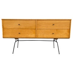 Midcentury 4 Drawer Low Dresser by Paul McCobb Planner Group #1504 on Iron Base