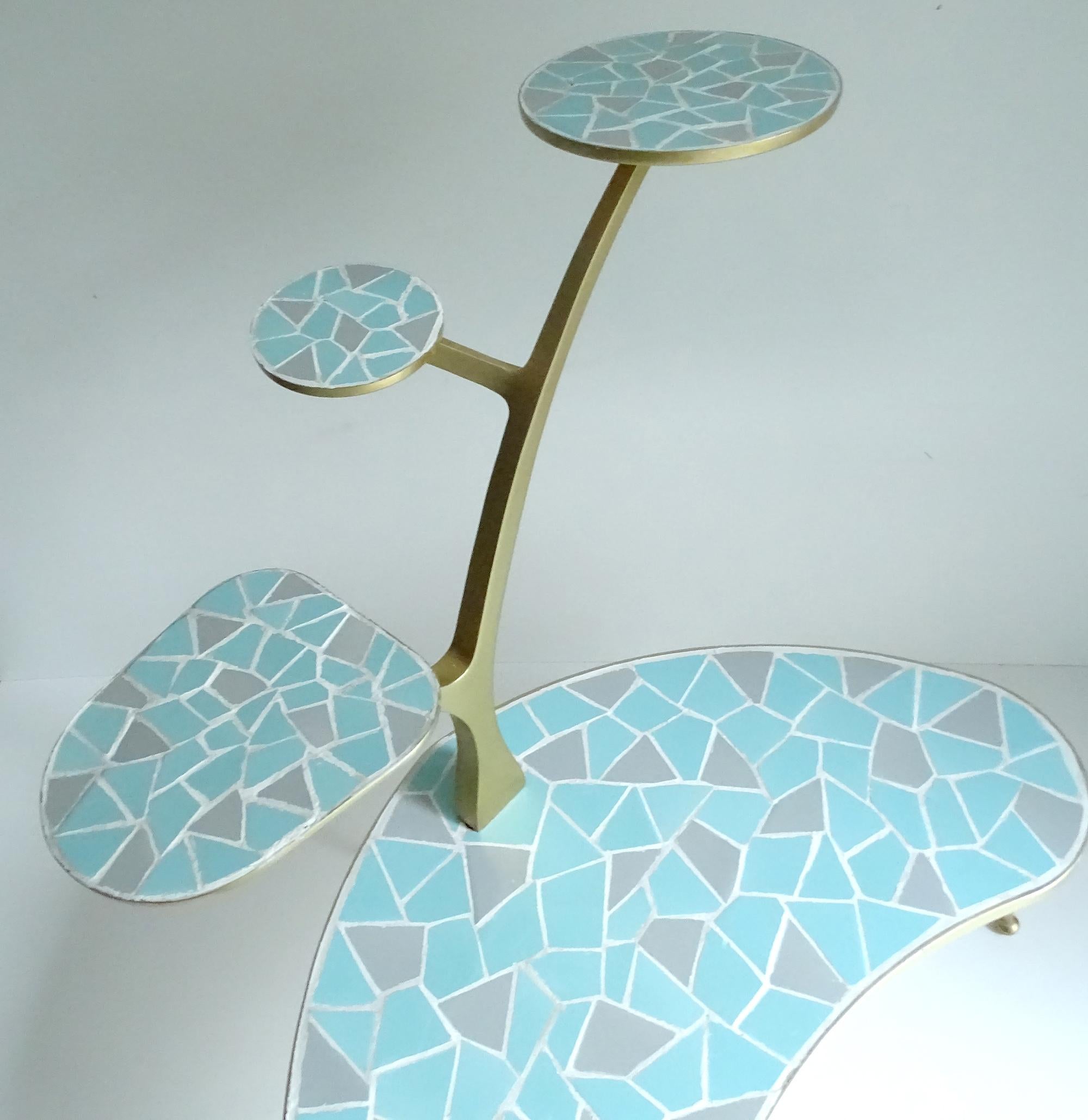 1950s Mid Century Table, Blue Green Gold, Stilnovo Era For Sale 3