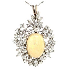 MidCentury 4.1 Carat Diamond & Opal Cabochon Convertible Pendant-Brooch 14K