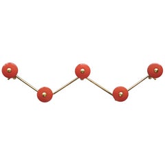Midcentury 5 Hook Zigzag Wardrobe Coat Rack Brass Orange Red Wall Sculpture 1955