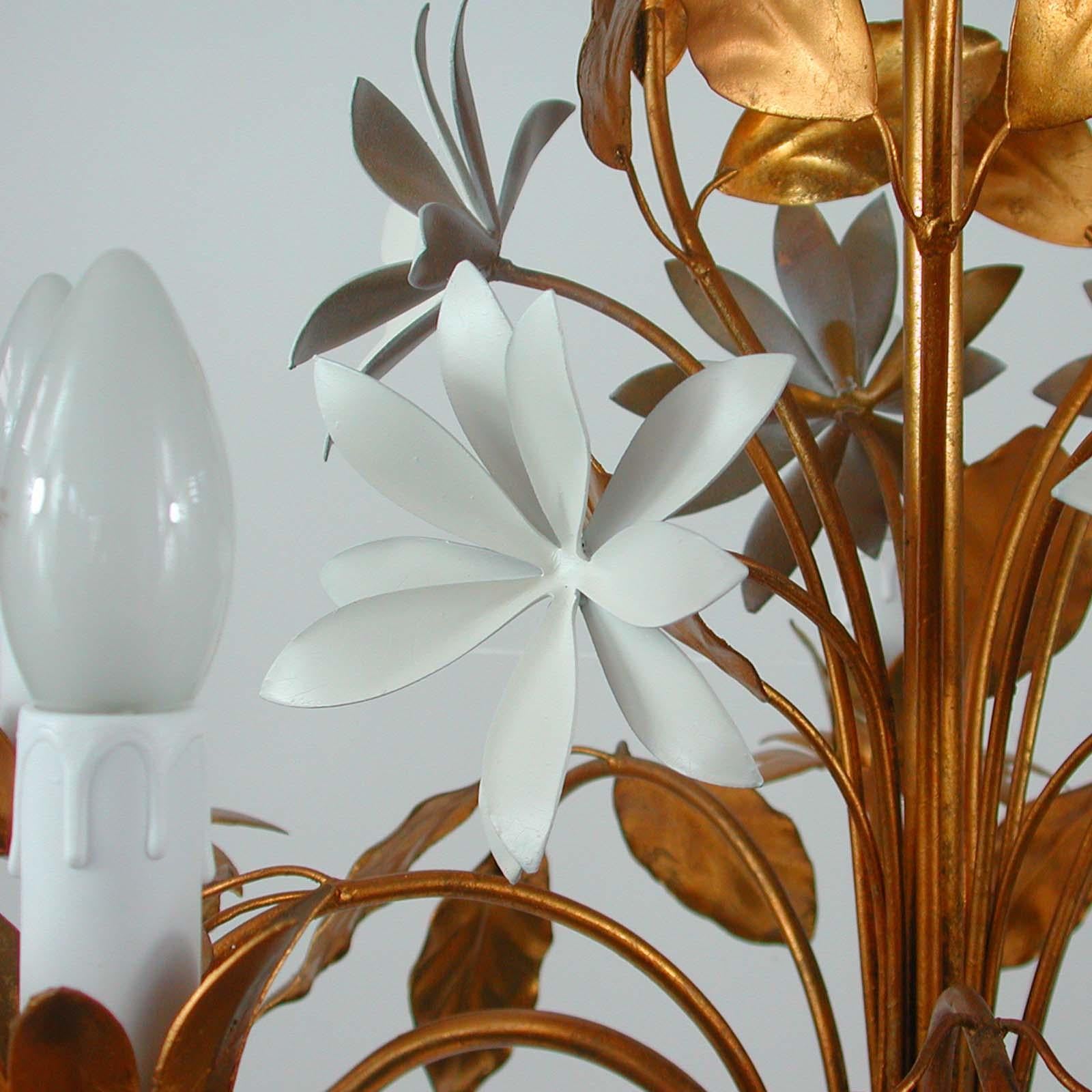 Midcentury 5-Light Gilt Leaf & White Blossom Chandelier by Hans Kögl, 1970s For Sale 7