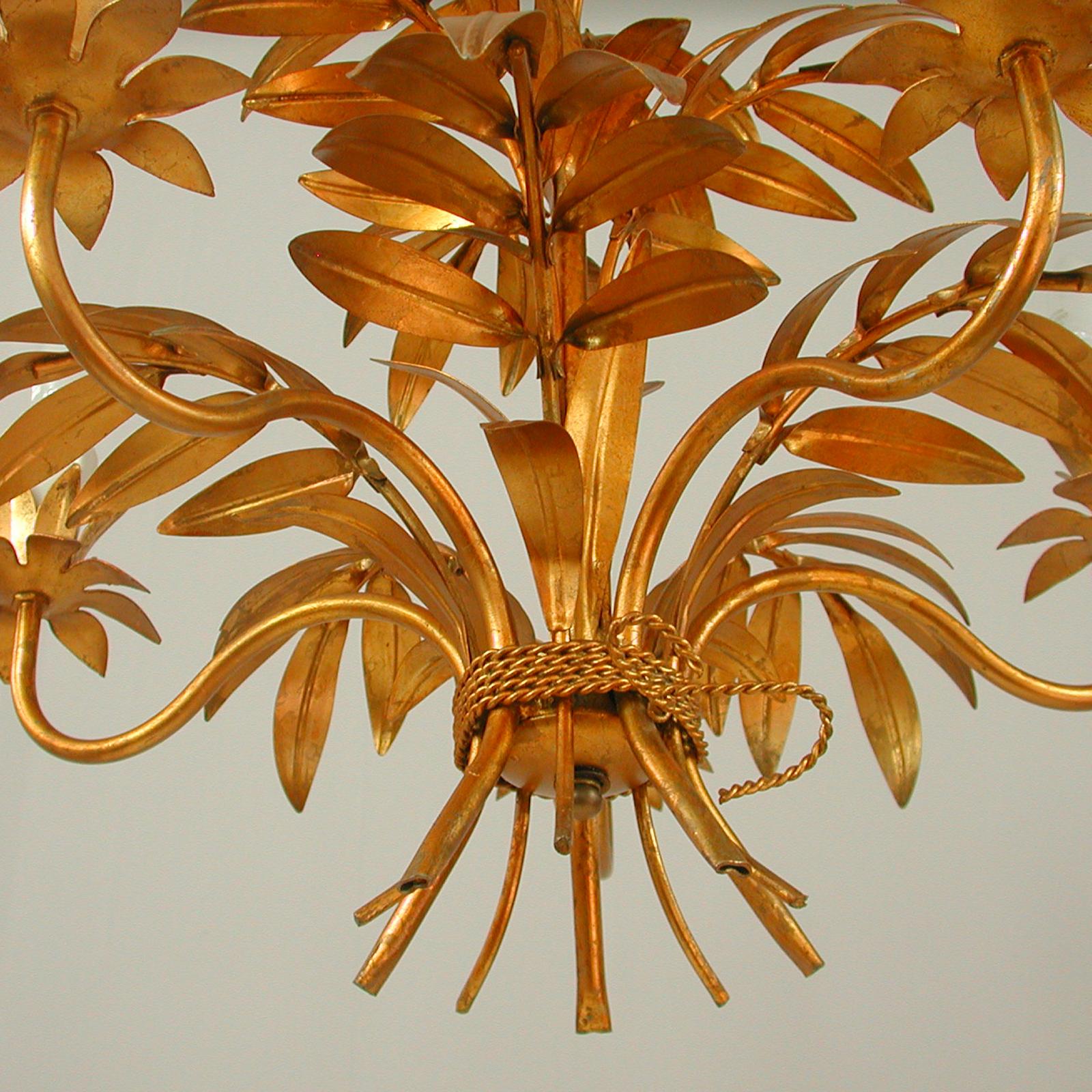 Midcentury 5-Light Gilt Palm Leaf Chandelier by Hans Kögl, 1970s 4