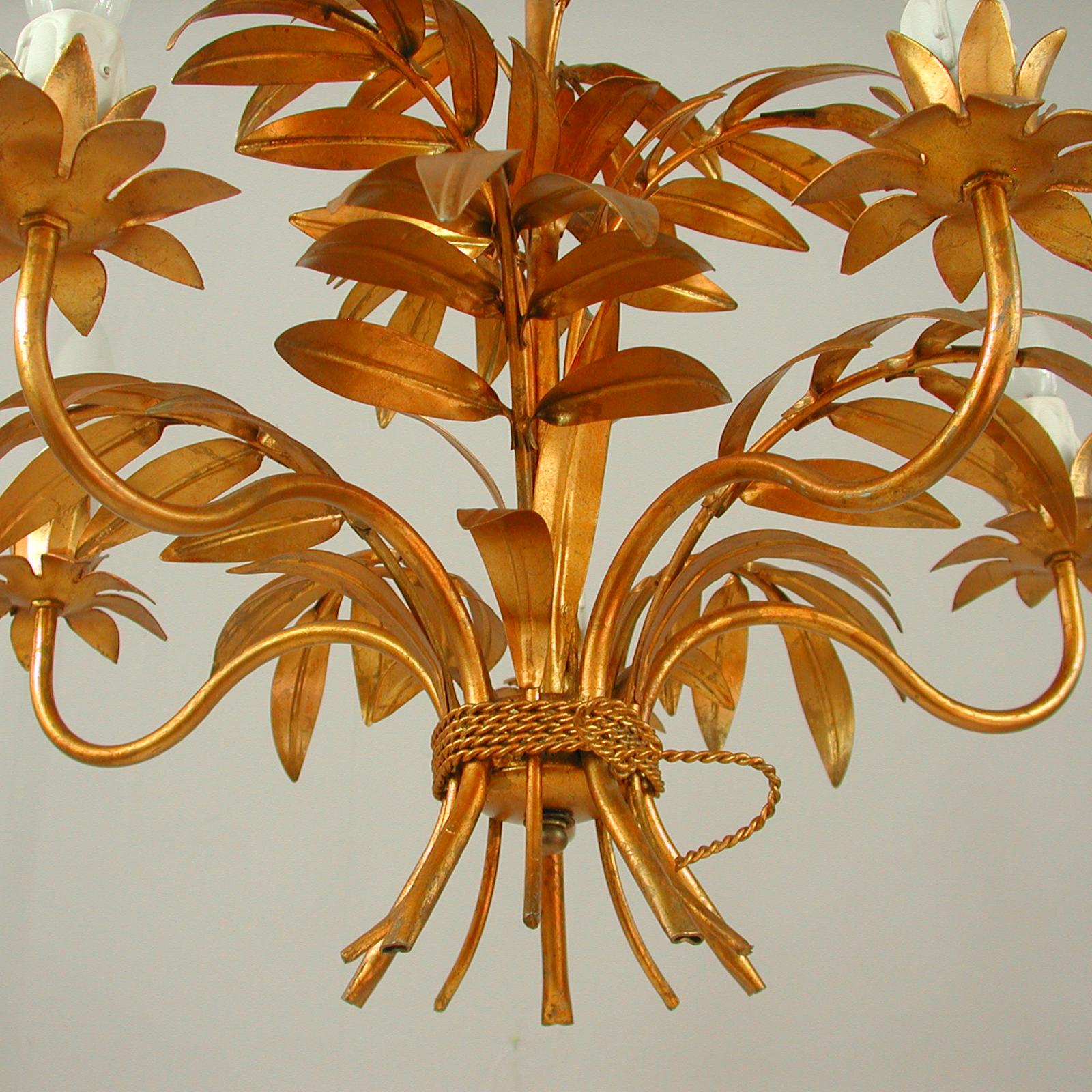 Midcentury 5-Light Gilt Palm Leaf Chandelier by Hans Kögl, 1970s 8