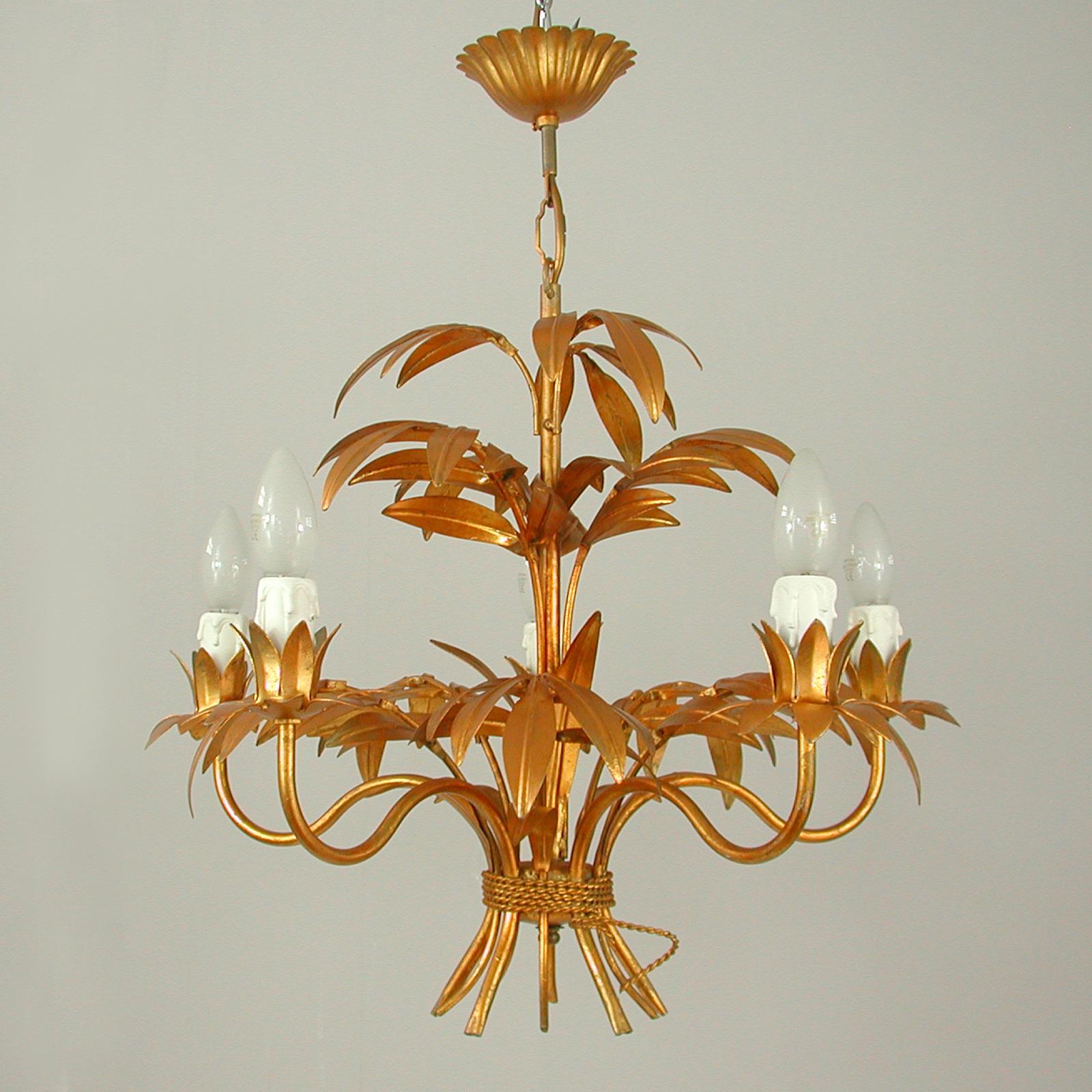 Midcentury 5-Light Gilt Palm Leaf Chandelier by Hans Kögl, 1970s 10