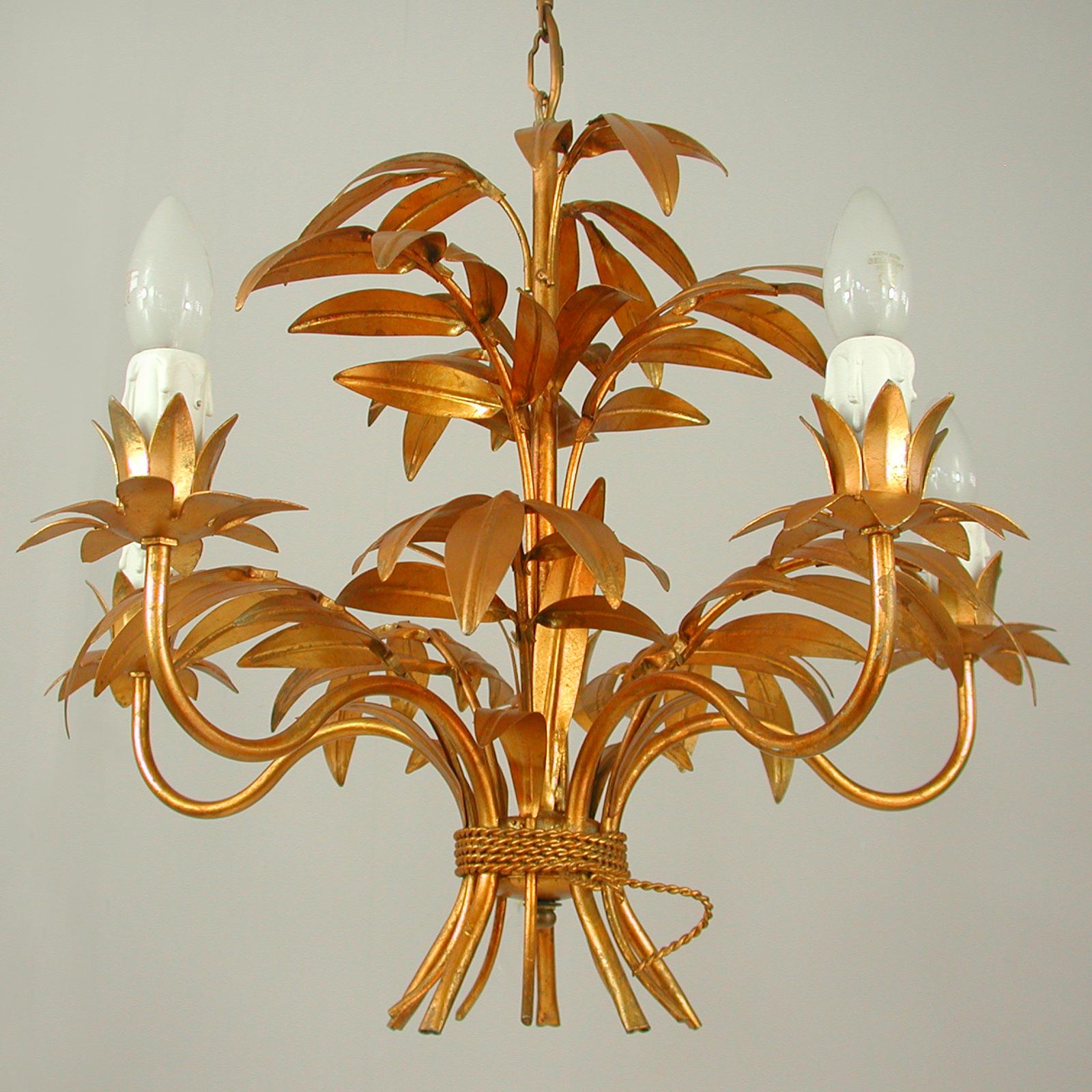 Midcentury 5-Light Gilt Palm Leaf Chandelier by Hans Kögl, 1970s 11