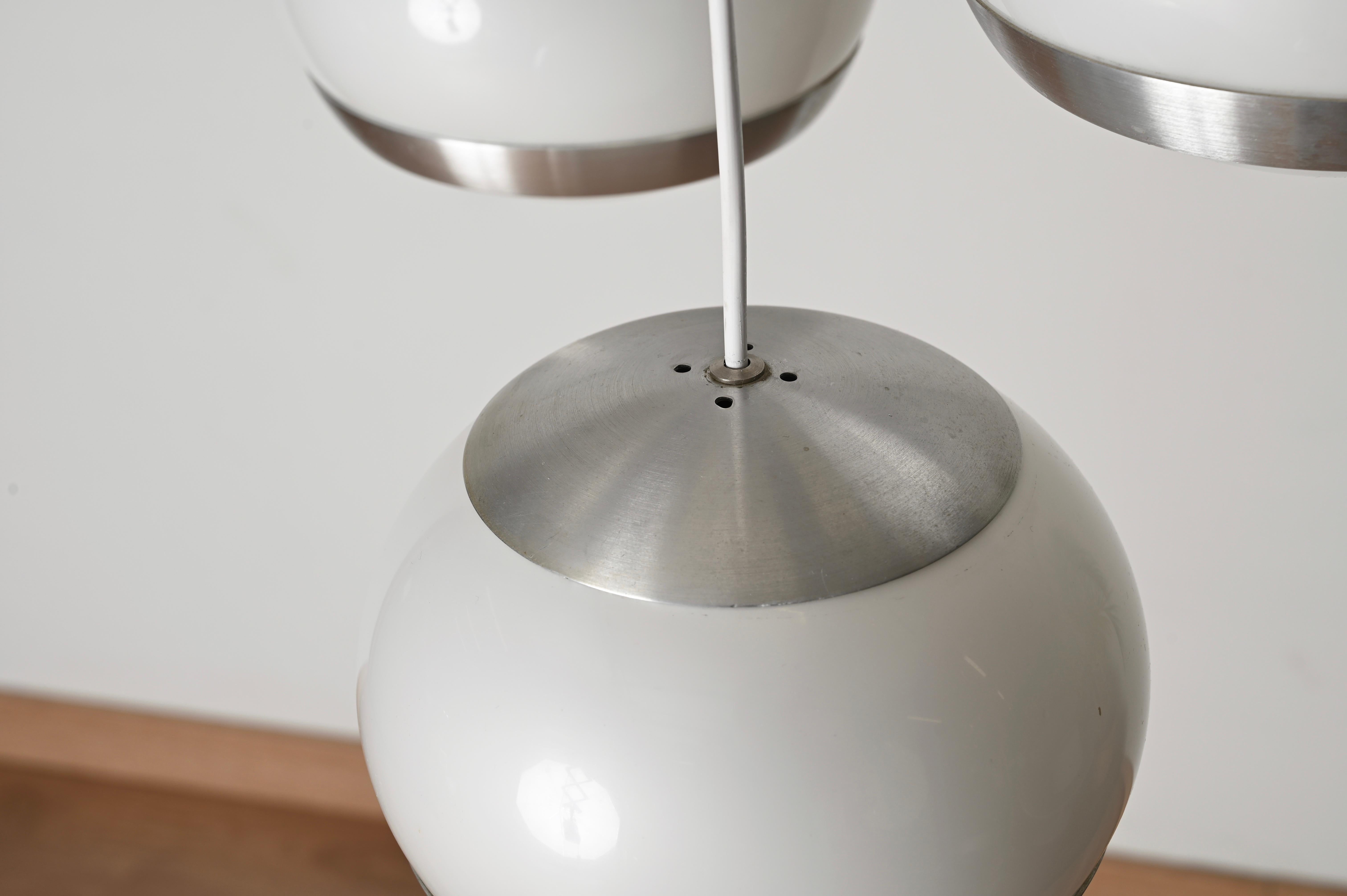 Midcentury 5 Sphere Pendant Chandelier by Stilux Milano, Italy 1960s For Sale 4