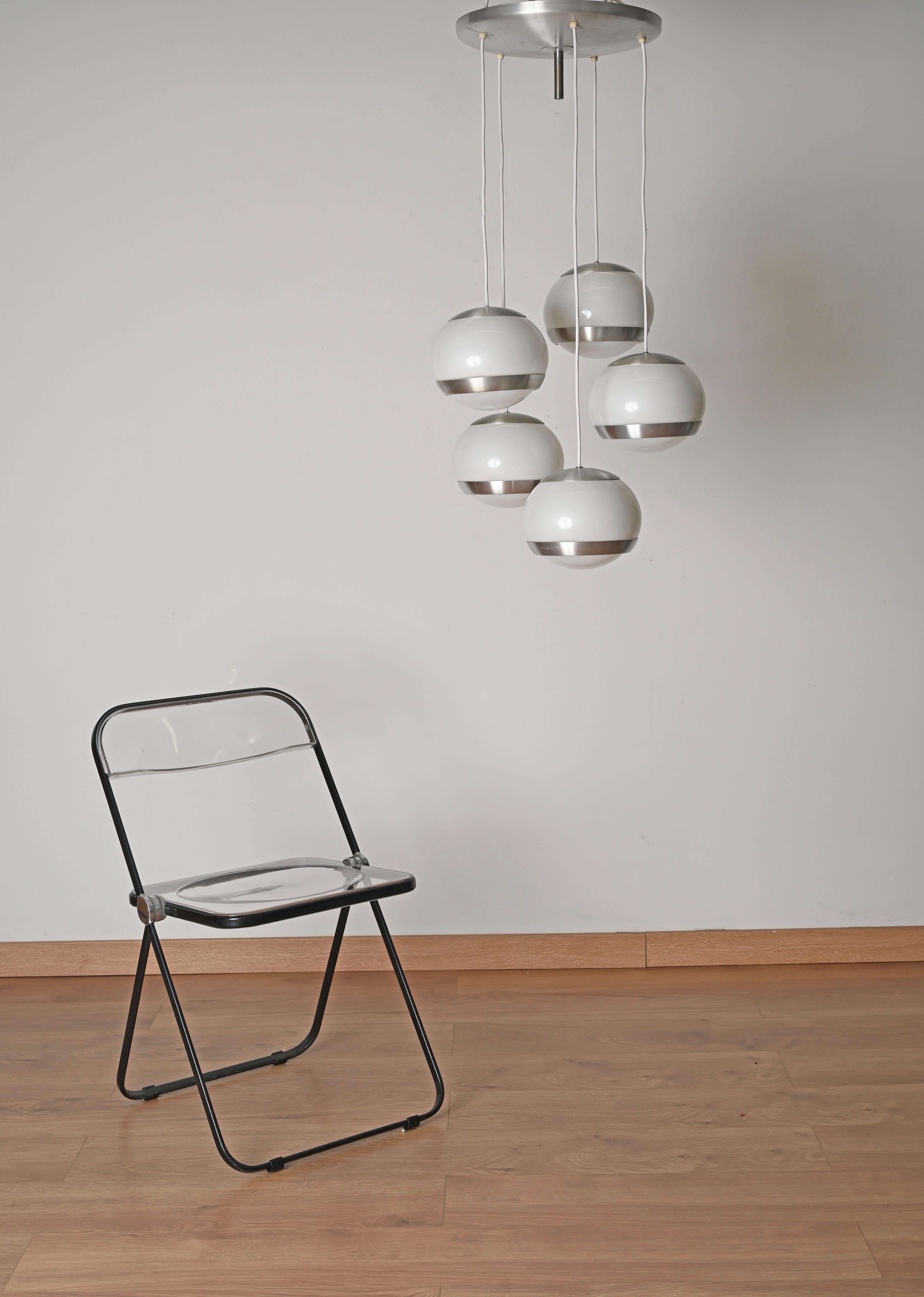 Mid-Century Modern Midcentury 5 Sphere Pendant Chandelier by Stilux Milano, Italy 1960s For Sale