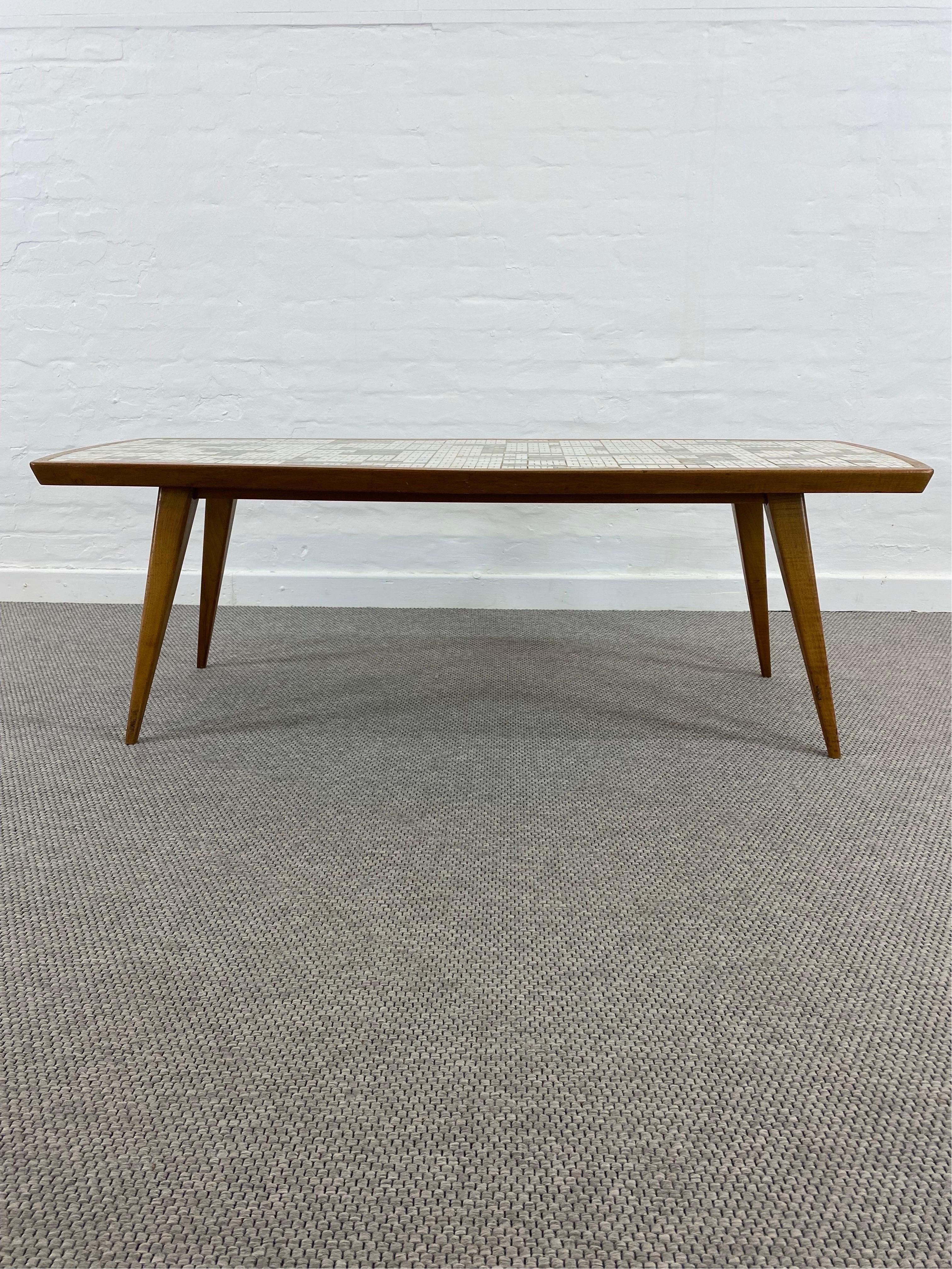 Midcentury 50s Mosaic and Wood Coffee table by Berthold Müller-Oerlinghausen For Sale 3
