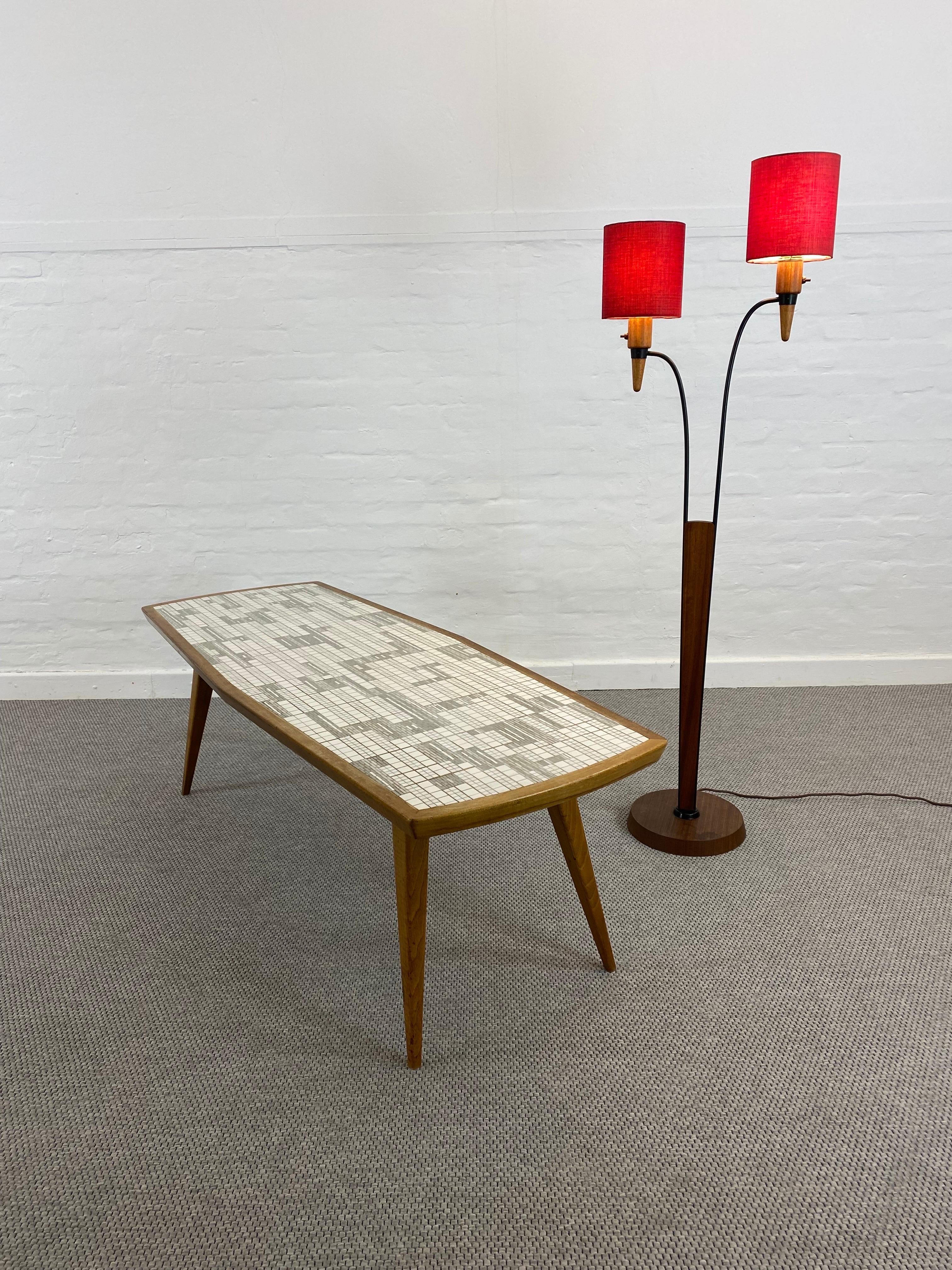 Midcentury 50s Mosaic and Wood Coffee table by Berthold Müller-Oerlinghausen For Sale 3