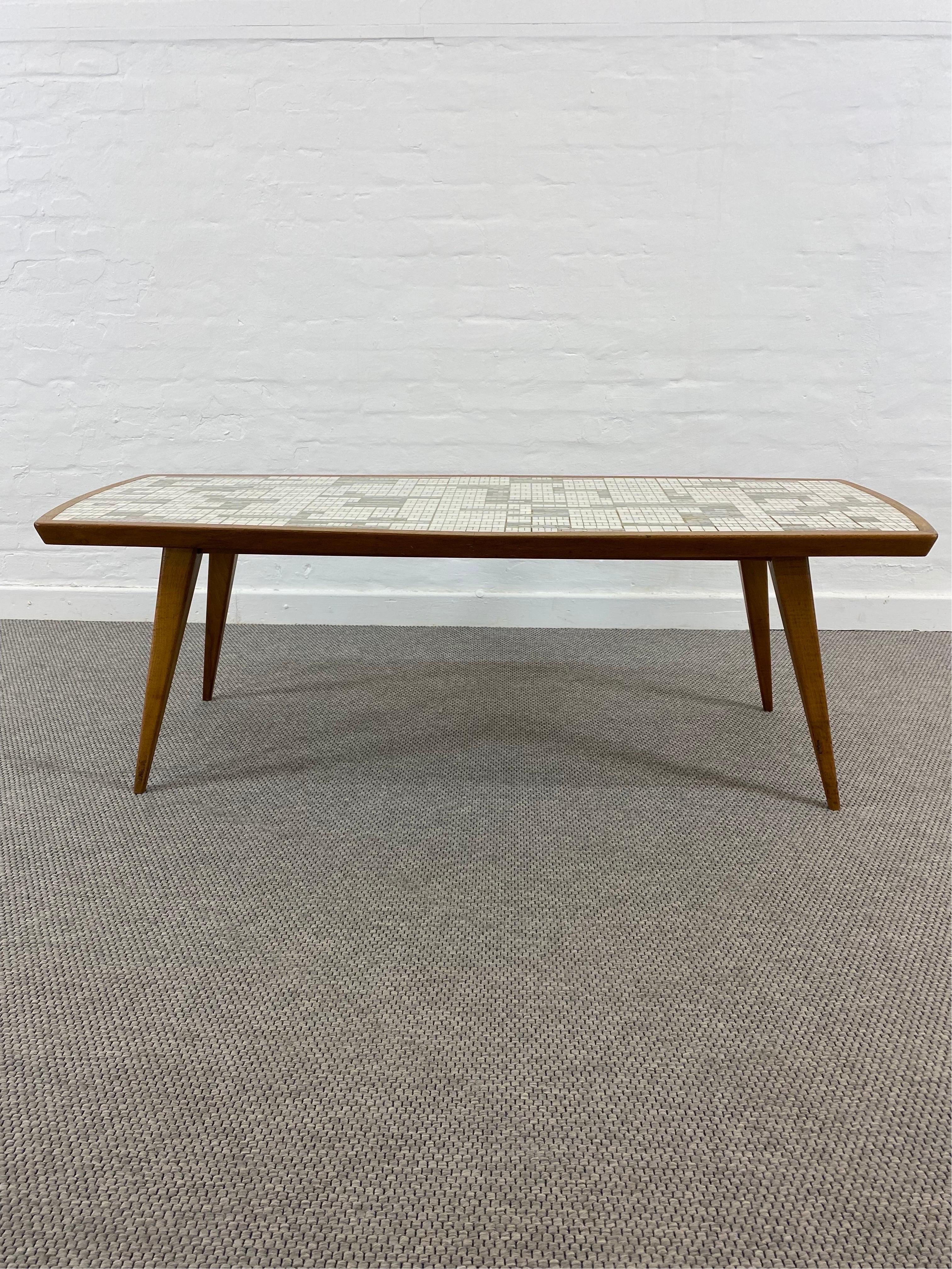 Glass Midcentury 50s Mosaic and Wood Coffee table by Berthold Müller-Oerlinghausen For Sale