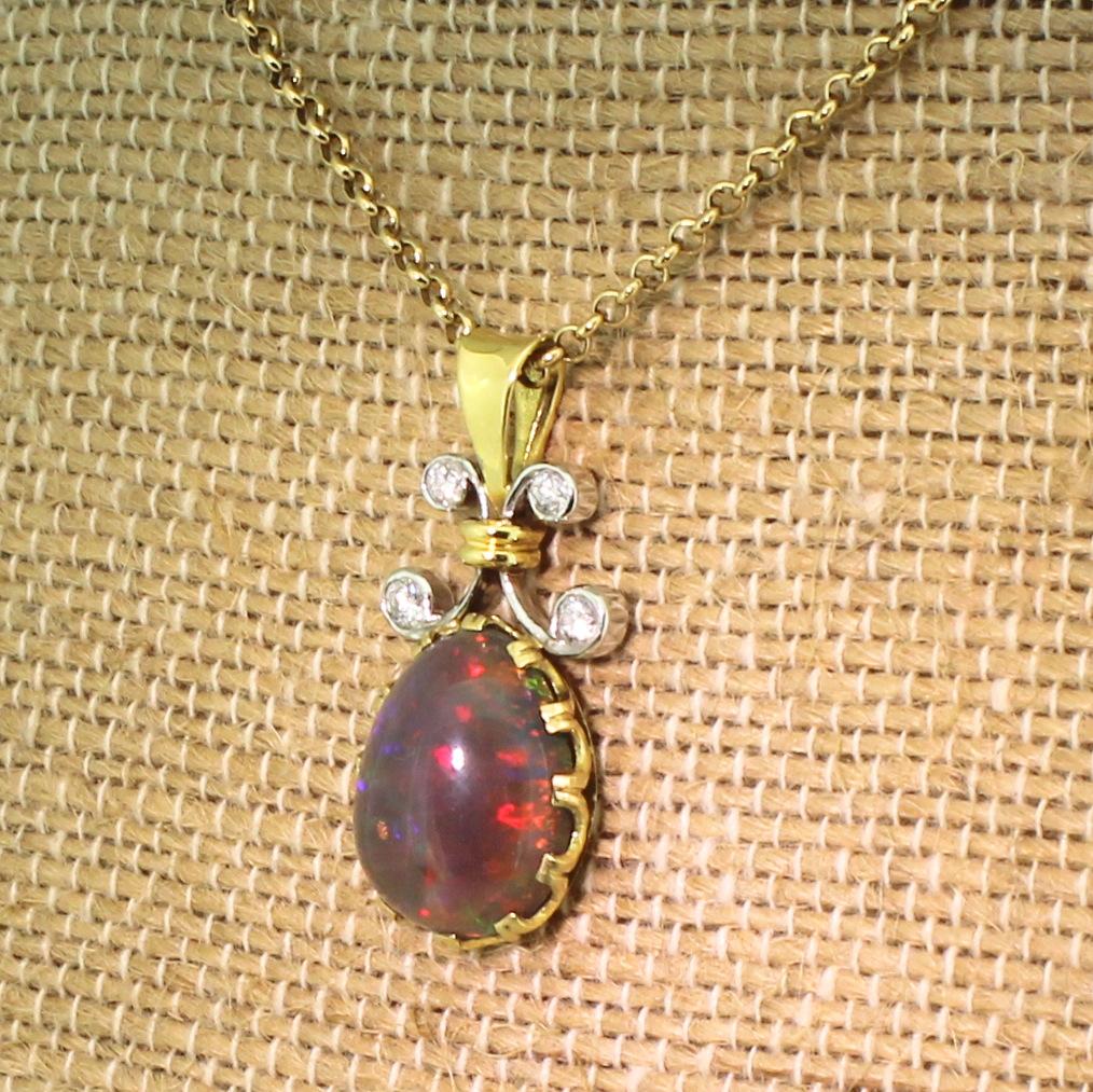 Midcentury 5.73 Carat Black Opal and Diamond Pendant, circa 1965 3