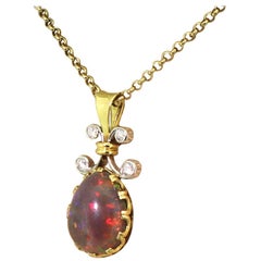 Vintage Midcentury 5.73 Carat Black Opal and Diamond Pendant, circa 1965