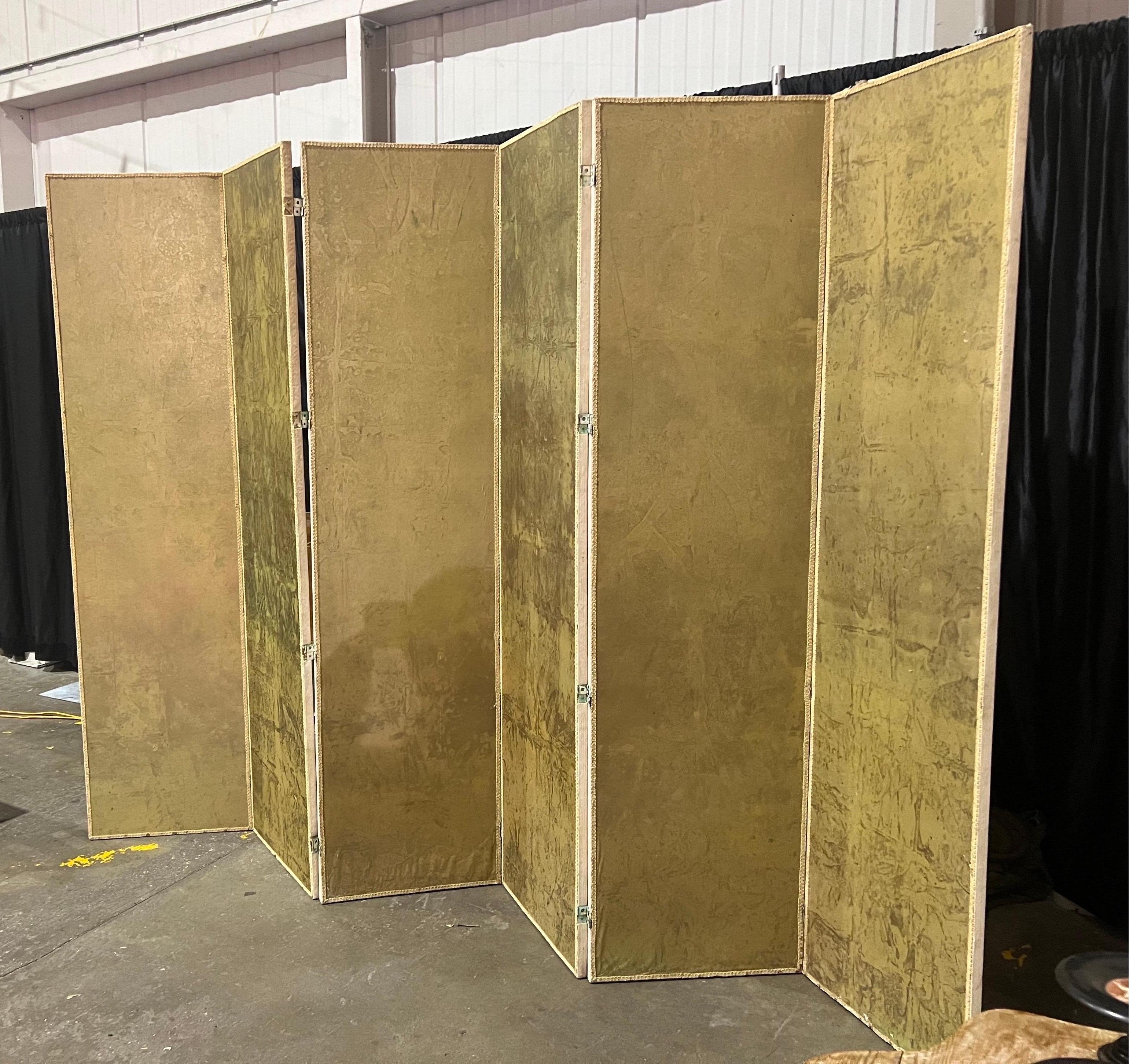 Midcentury 8 panel gold and silver leaf tea paper screen. Each panel is 87