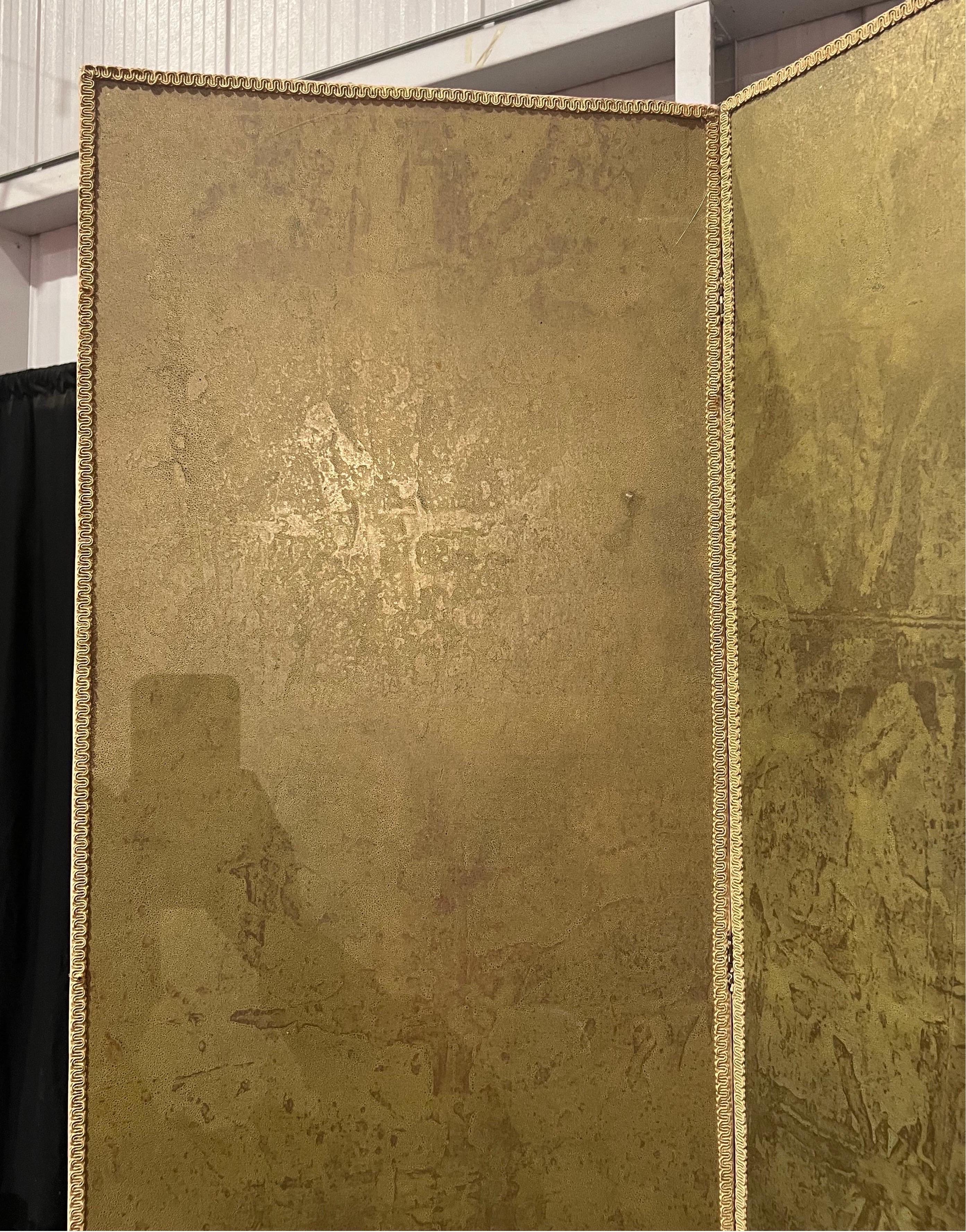 20th Century Midcentury 6 Panel Gold and Silver Leaf Tea Paper Screen For Sale