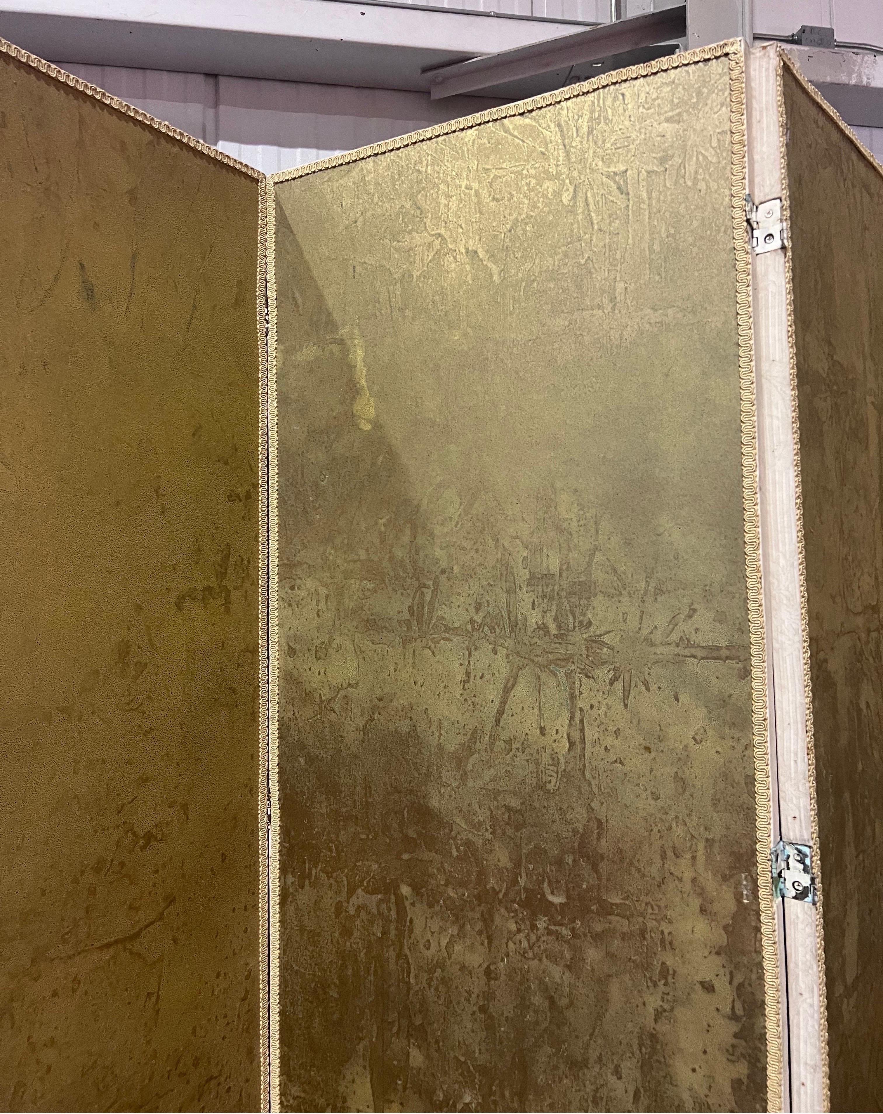 Midcentury 6 Panel Gold and Silver Leaf Tea Paper Screen For Sale 1