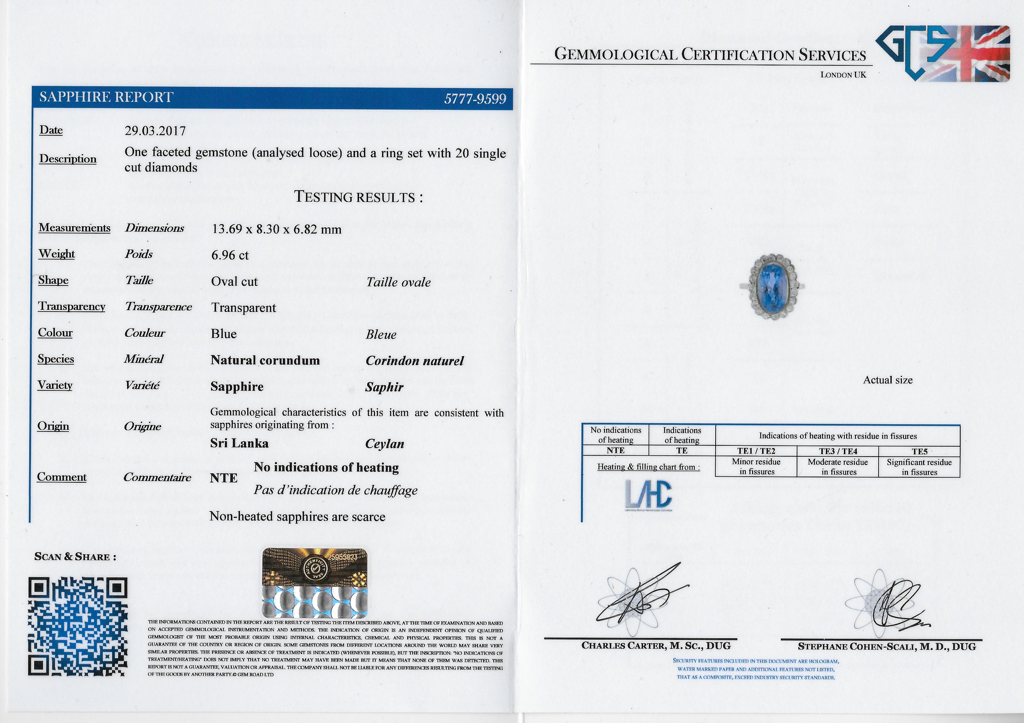Midcentury 6.96 Carat Natural Ceylon Sapphire and Diamond Cluster Ring 2