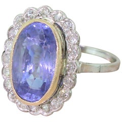 Midcentury 6.96 Carat Natural Ceylon Sapphire and Diamond Cluster Ring