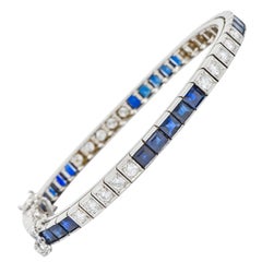 Midcentury 7.00 Carat Diamond Sapphire 14 Karat White Gold Line Bracelet