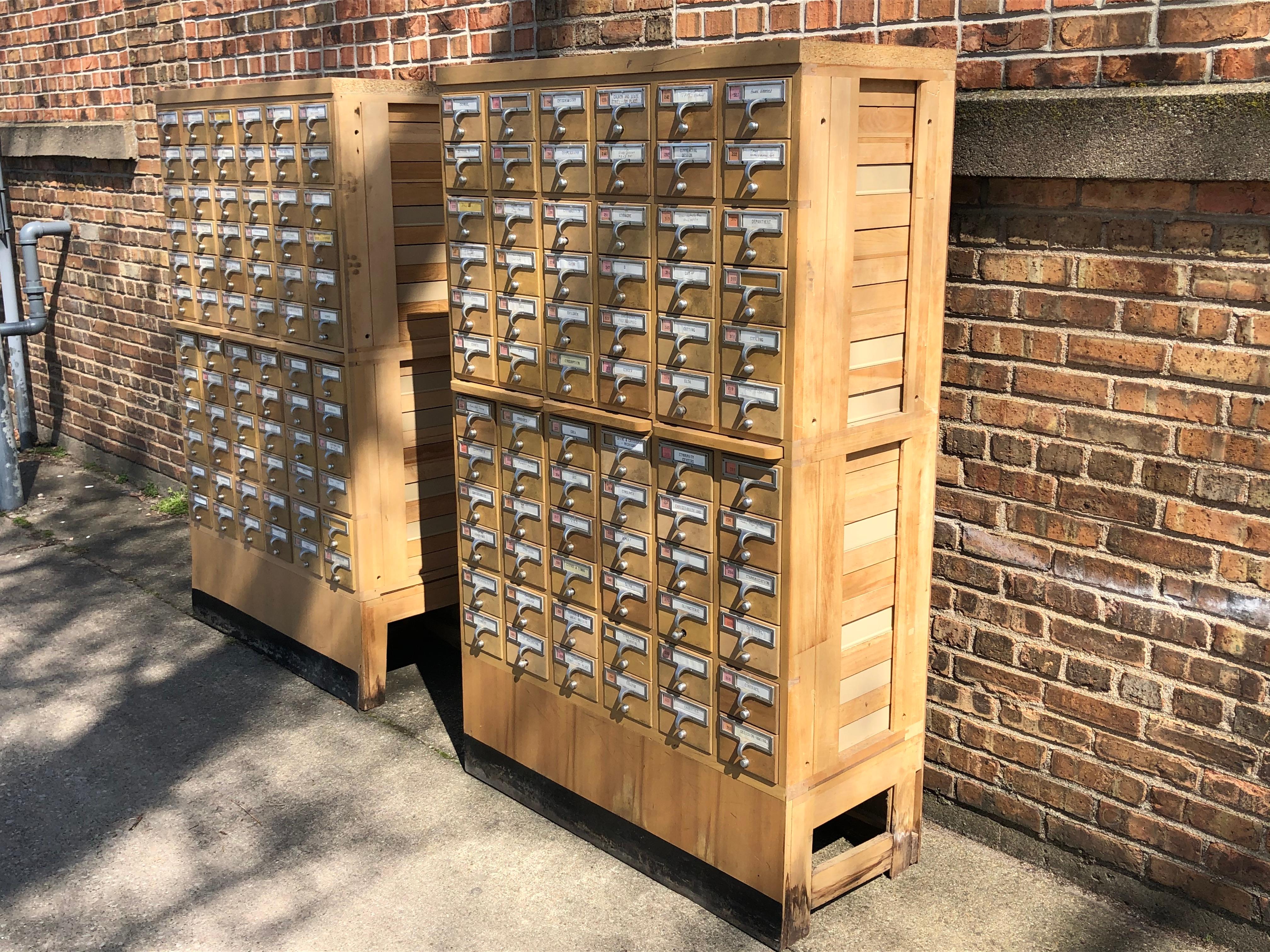 Metal Midcentury 72-Drawer Library Card Catalog, One Available
