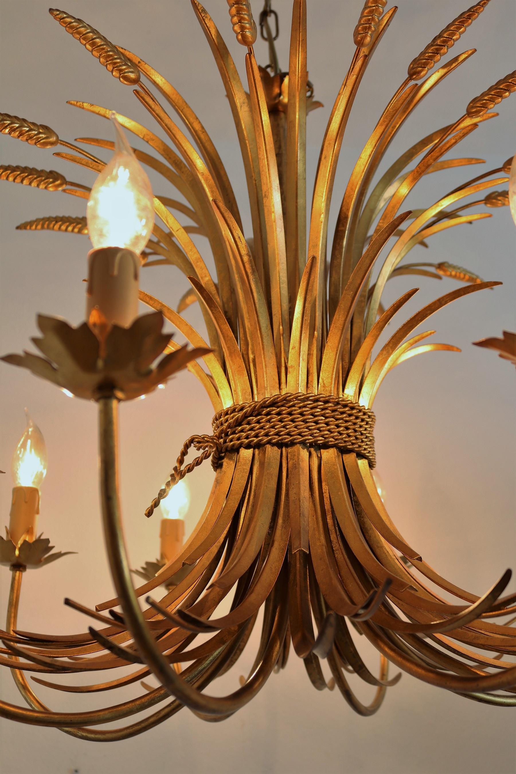 Italian Midcentury 8-Arm Gilt Chandelier with Wheat and Leaves, 1960s 6