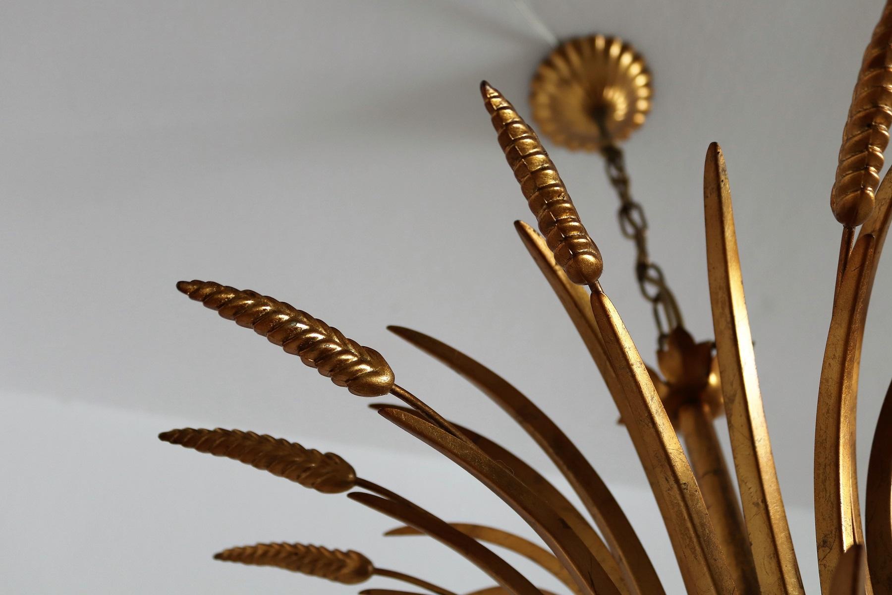 Italian Midcentury 8-Arm Gilt Chandelier with Wheat and Leaves, 1960s 11