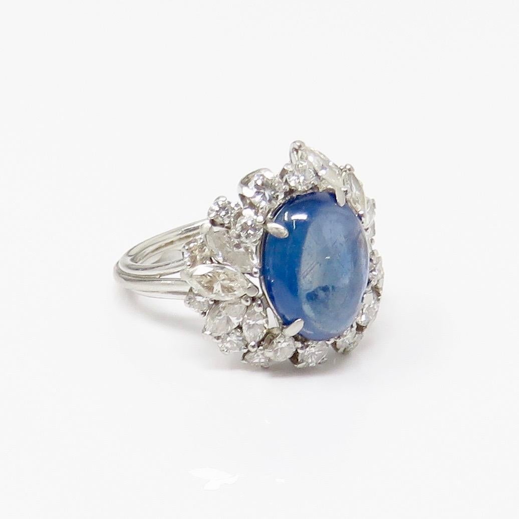 Midcentury 8 Carat Natural Star Sapphire F/VS Diamond Platinum Cocktail Ring In Excellent Condition For Sale In Shaker Heights, OH