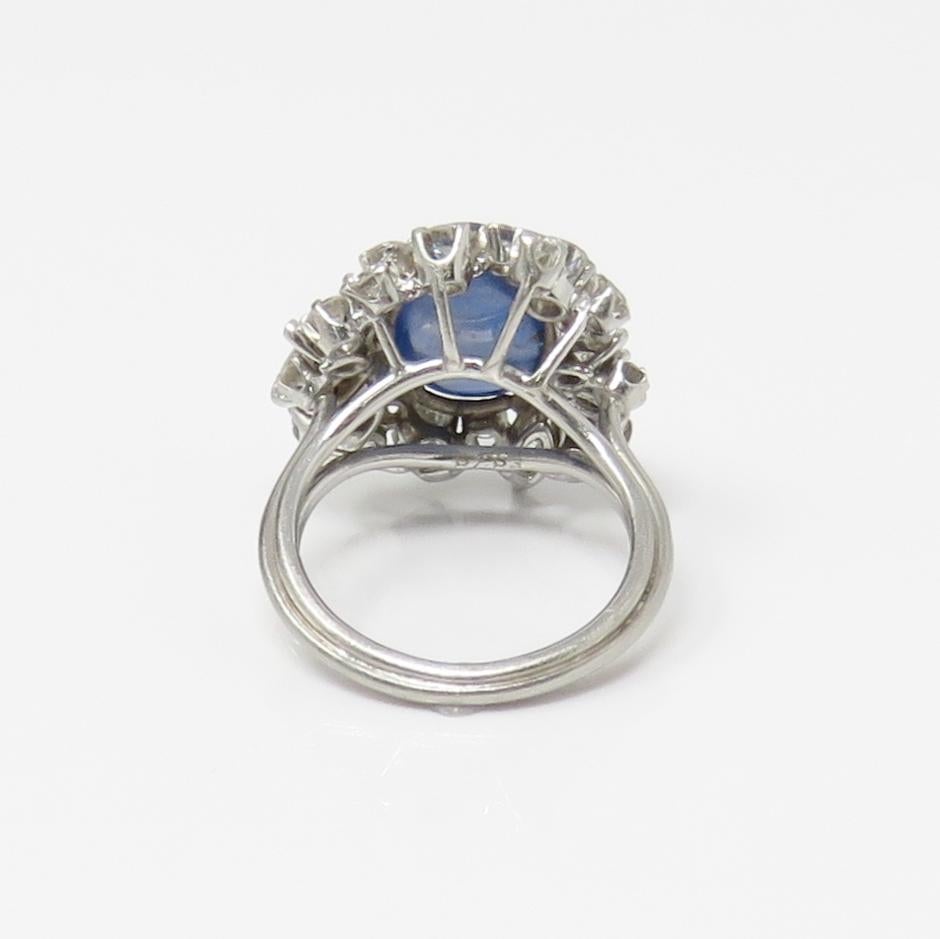 Women's Midcentury 8 Carat Natural Star Sapphire F/VS Diamond Platinum Cocktail Ring For Sale