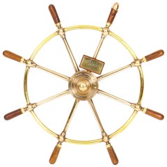 Midcentury 8-Spoke Brass and Walnut Ships Wheel HMS Whitby Brown Bros