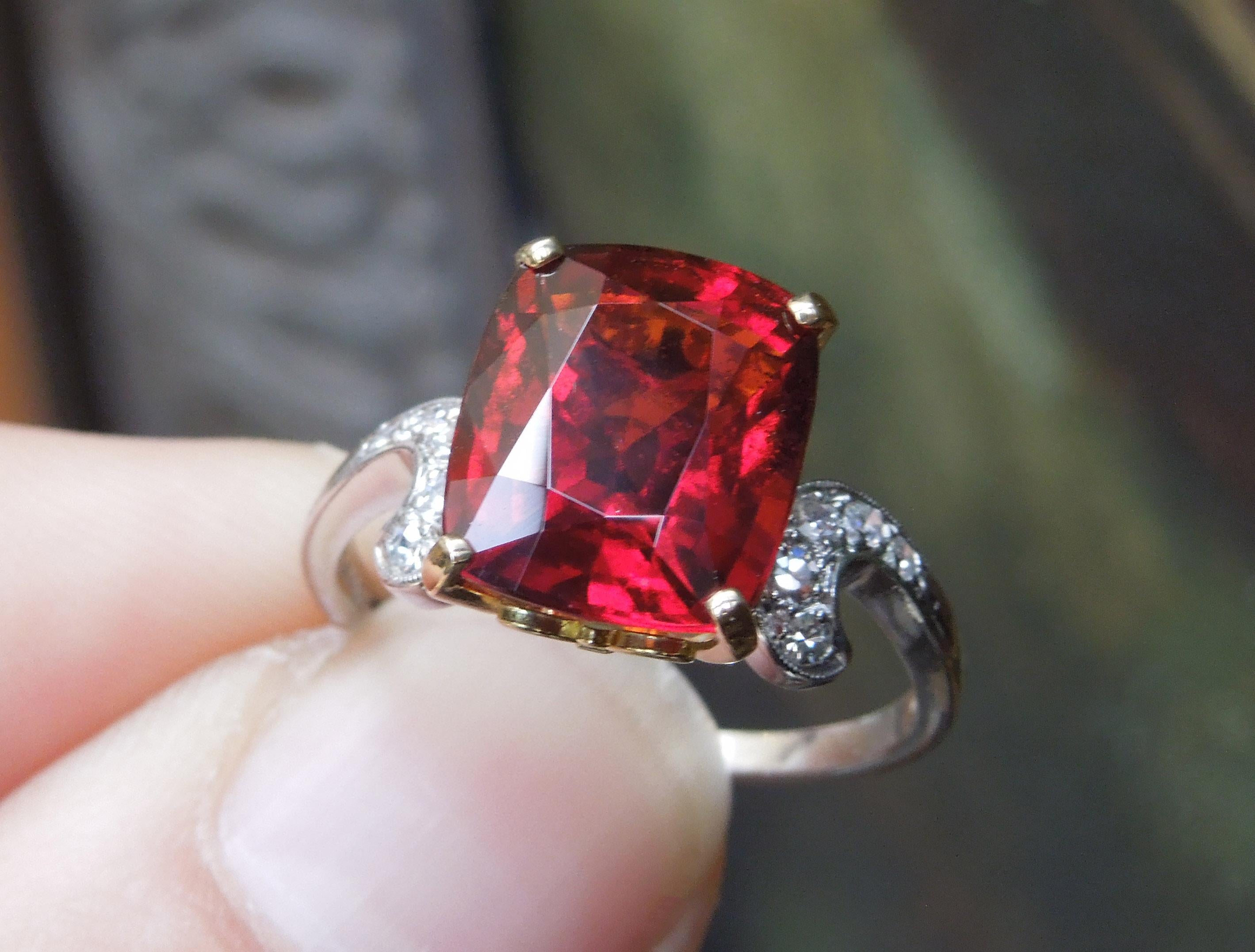 Cushion Cut Midcentury 8.80 Carat GIA Garnet Solitaire Ring For Sale