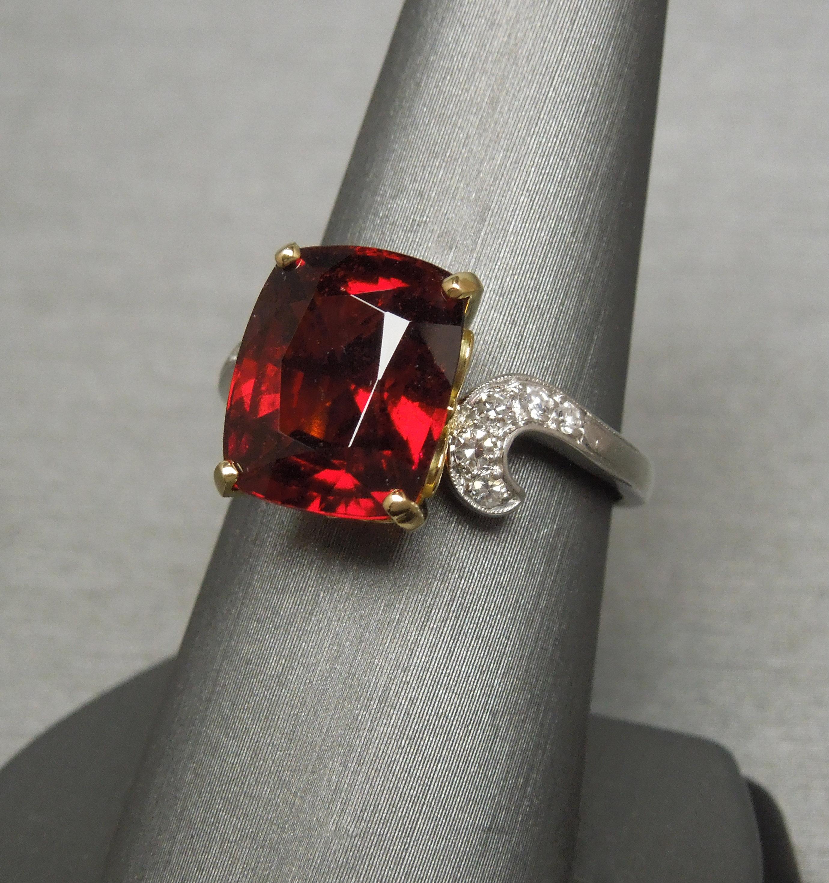 Midcentury 8.80 Carat GIA Garnet Solitaire Ring For Sale 1