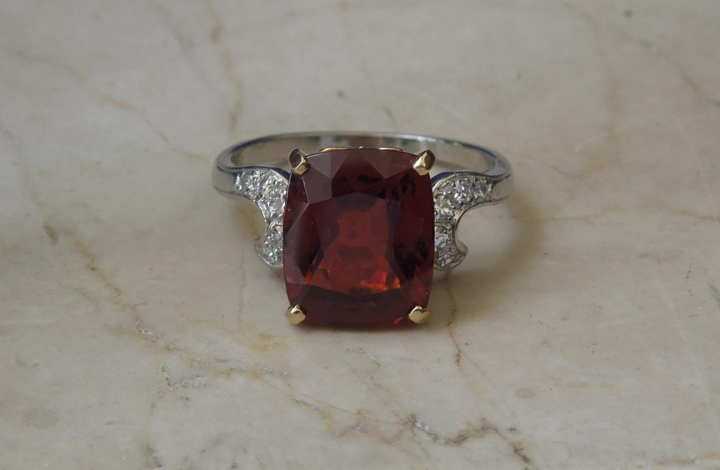 Midcentury 8.80 Carat GIA Garnet Solitaire Ring For Sale 3