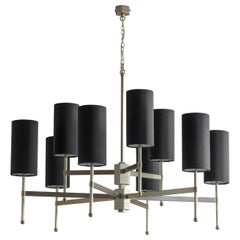 Lustre du milieu du siècle à 9 branches en bronze avec abat-jour en soie par Tigermoth Lights