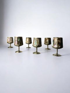 Midcentury Abalone Shell & Alpaca Shot Glasses, set of 6, Mexico, circa 1970's