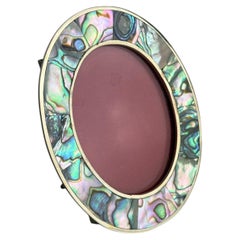Fotorahmen mit Abalone-Muschel, rundes Design, Mexiko, 1970er Jahre