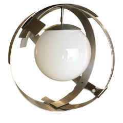 Lustre à globe en forme de ruban en aluminium à rayures abstraites du milieu du siècle dernier