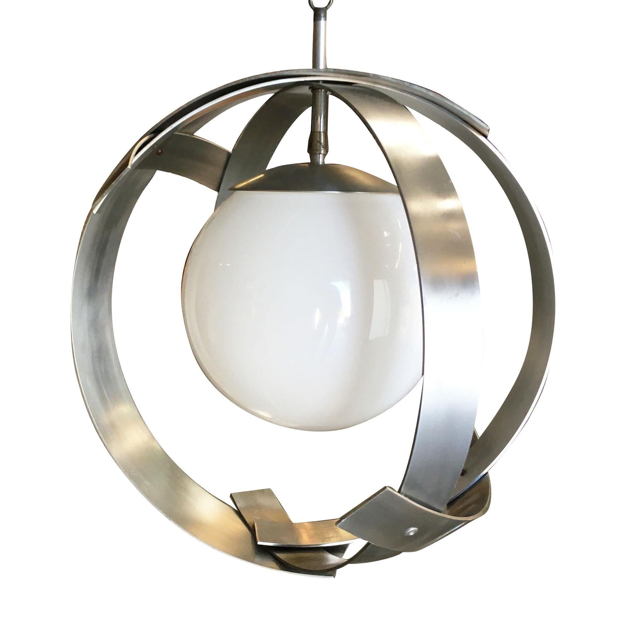 Mid-Century Modern Midcentury Abstract Aluminum Strip Ribbon Globe Chandelier For Sale