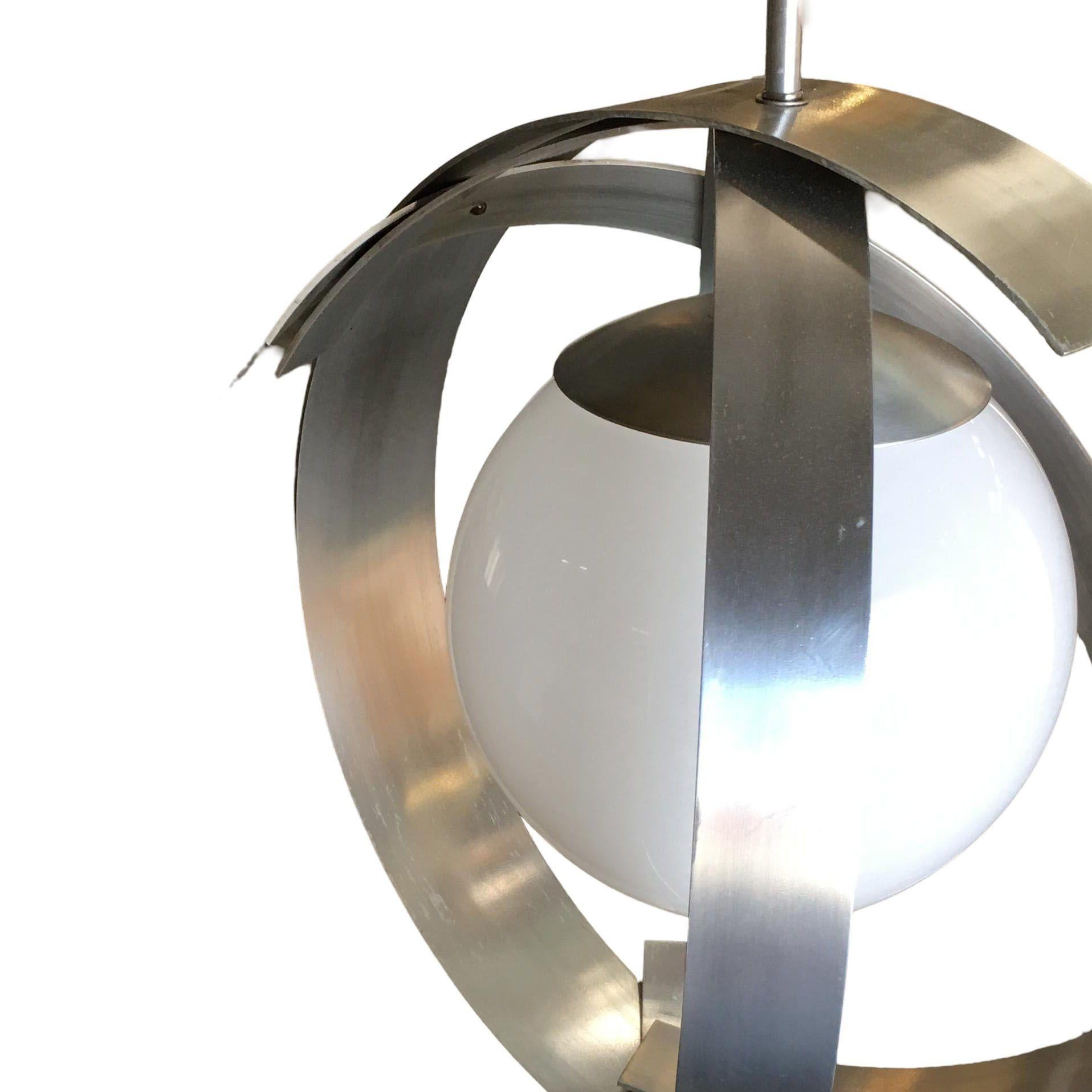 Mid-20th Century Midcentury Abstract Aluminum Strip Ribbon Globe Chandelier For Sale