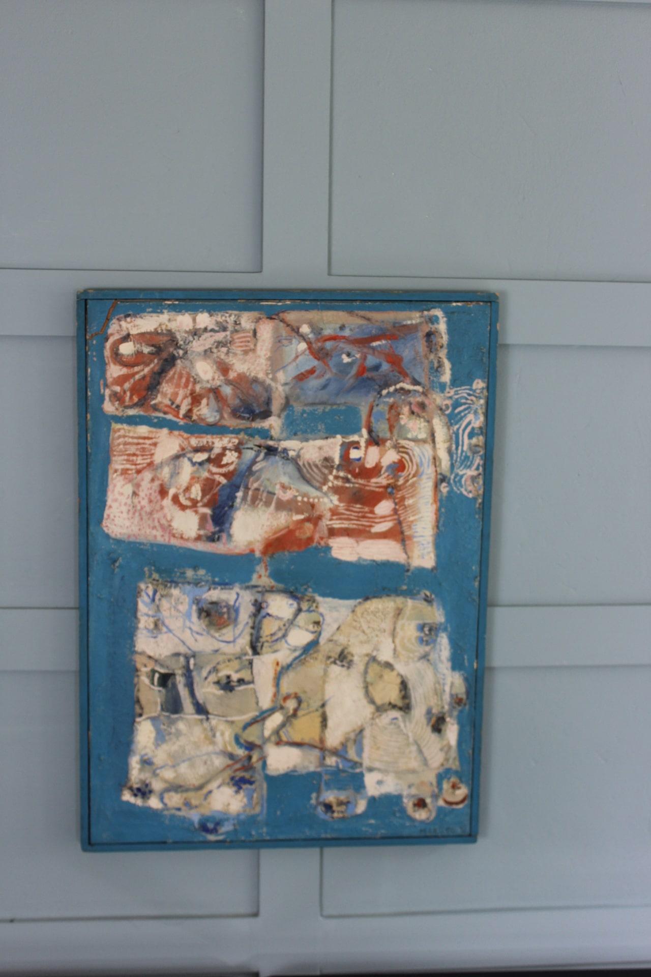 Midcentury Abstract Blue Painting For Sale 6