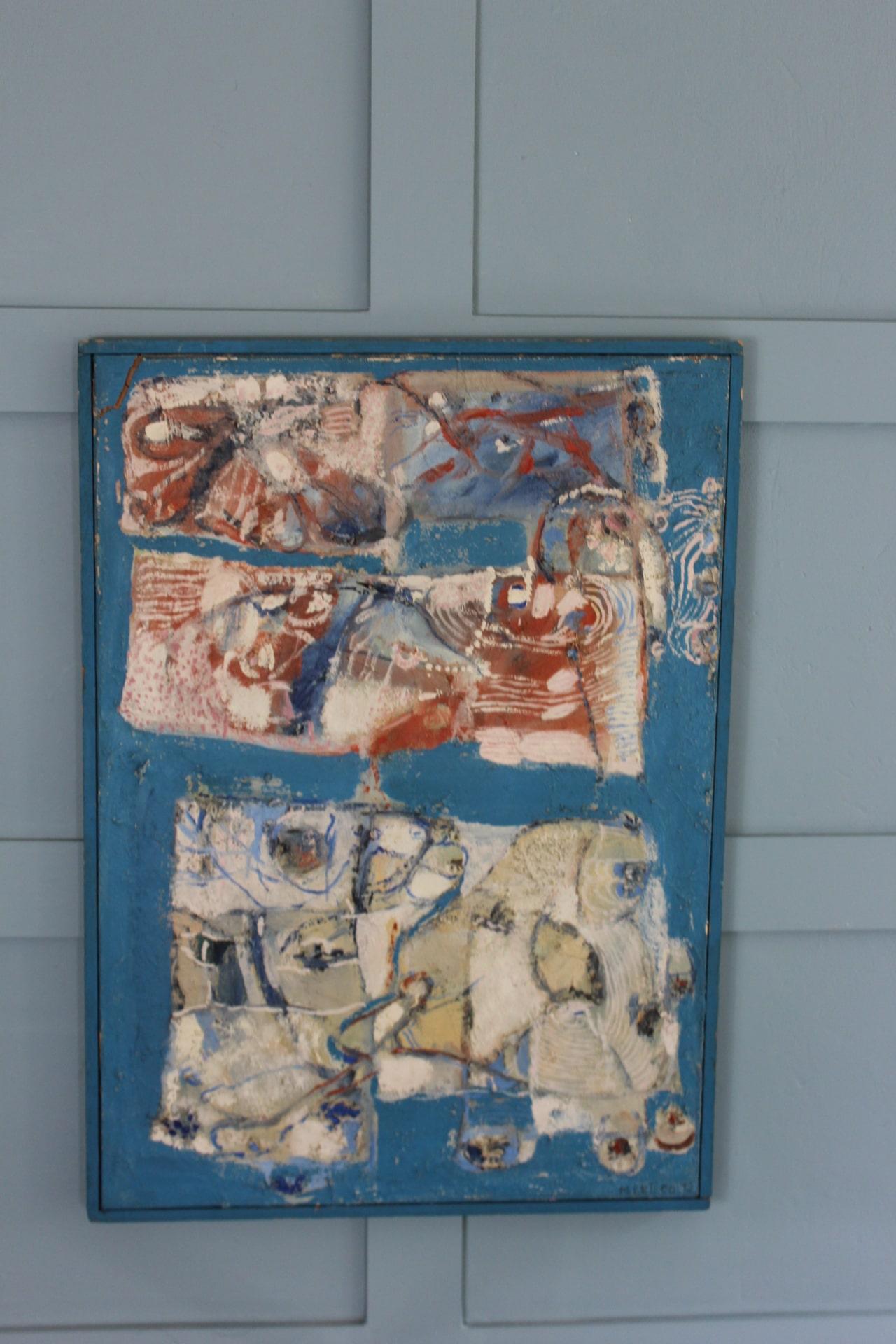Spanish Midcentury Abstract Blue Painting For Sale