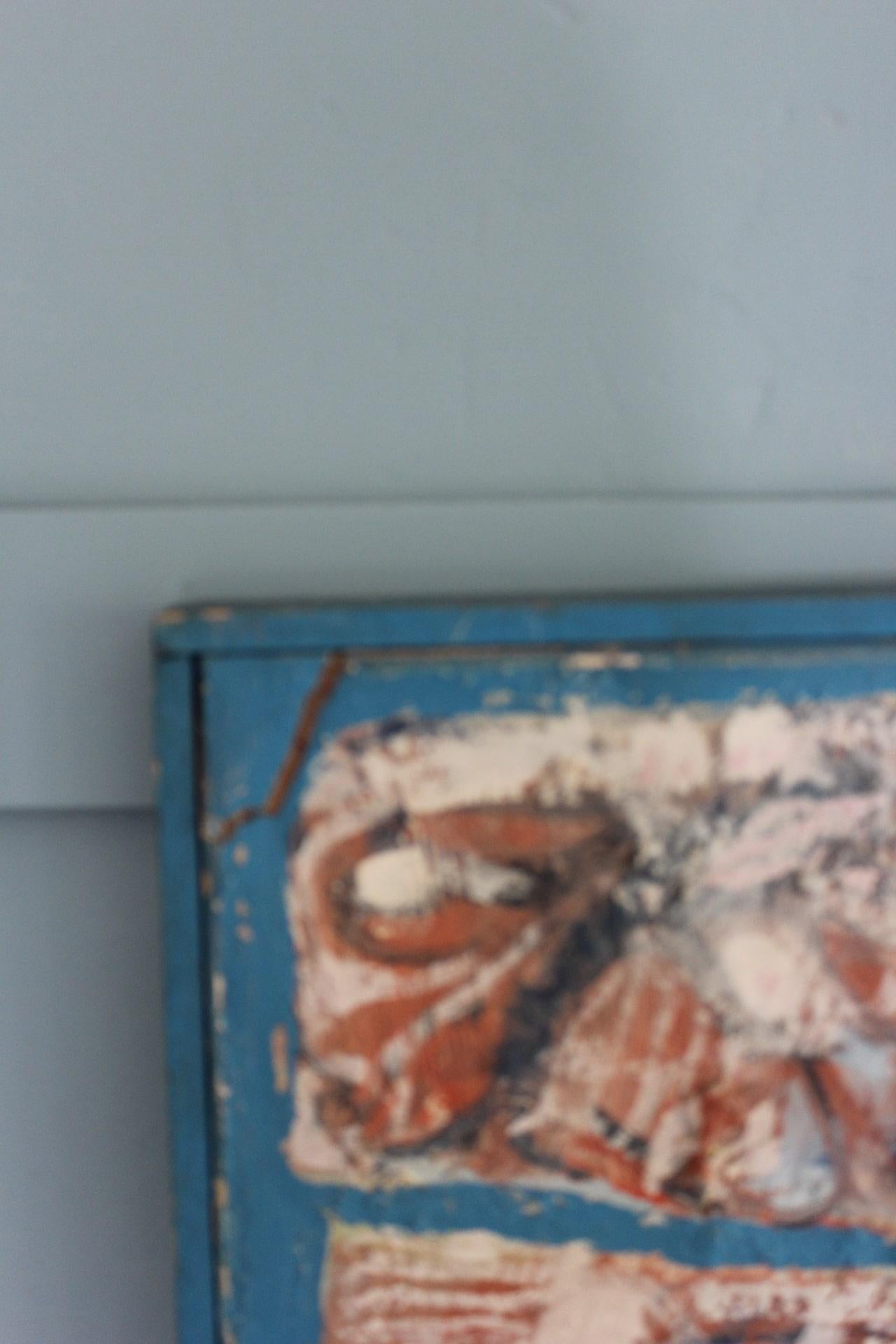 Hand-Crafted Midcentury Abstract Blue Painting For Sale