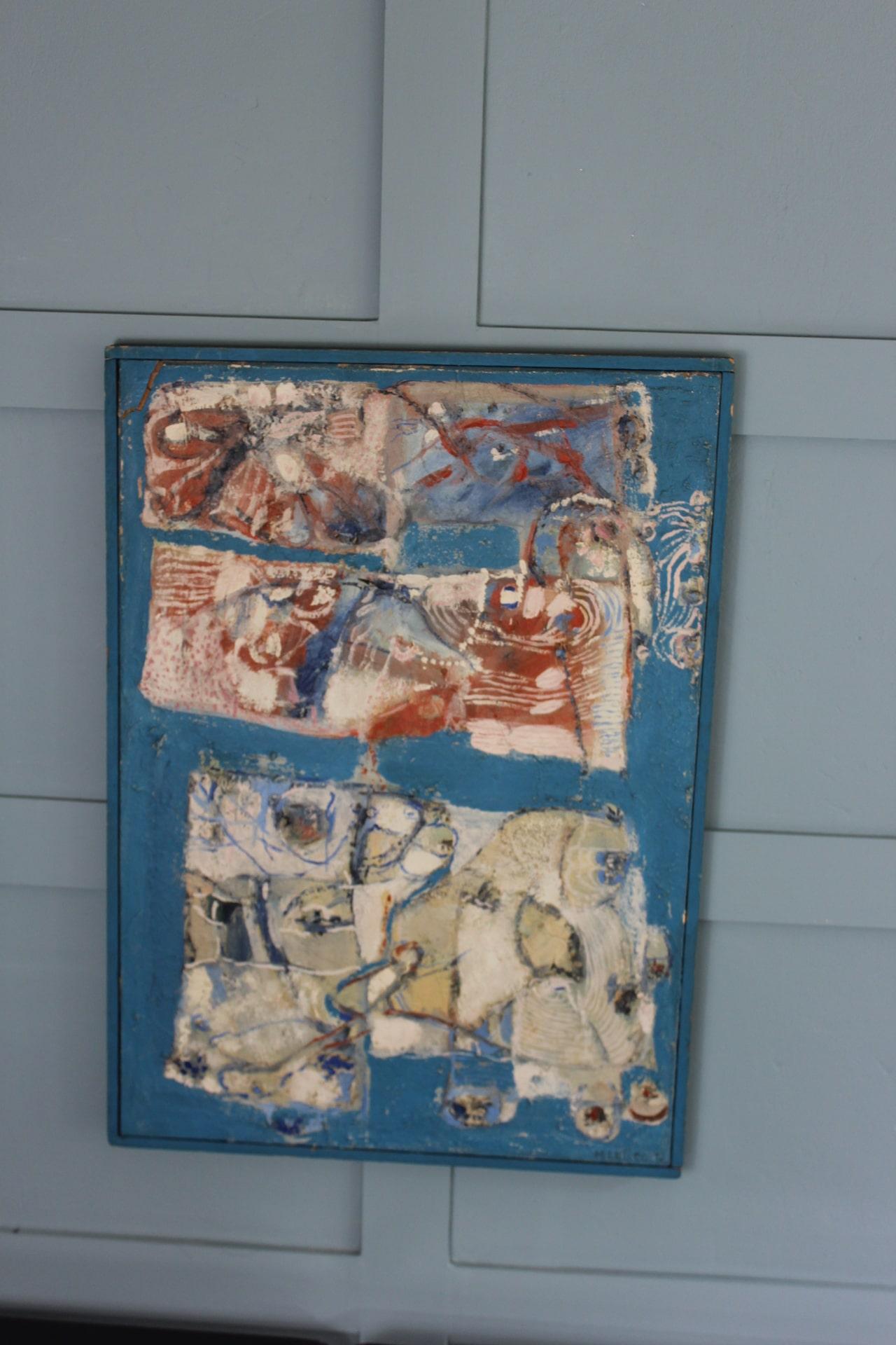 Acrylic Midcentury Abstract Blue Painting For Sale