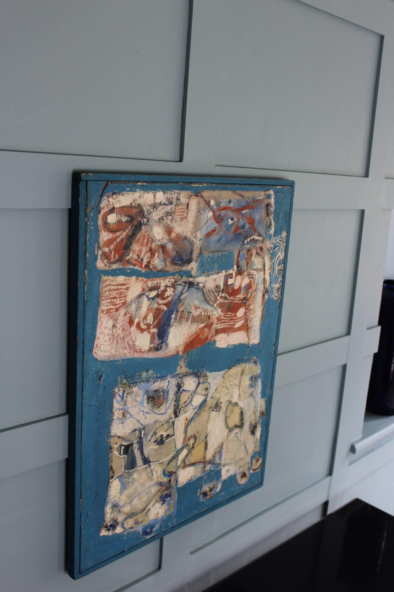 Midcentury Abstract Blue Painting For Sale 1
