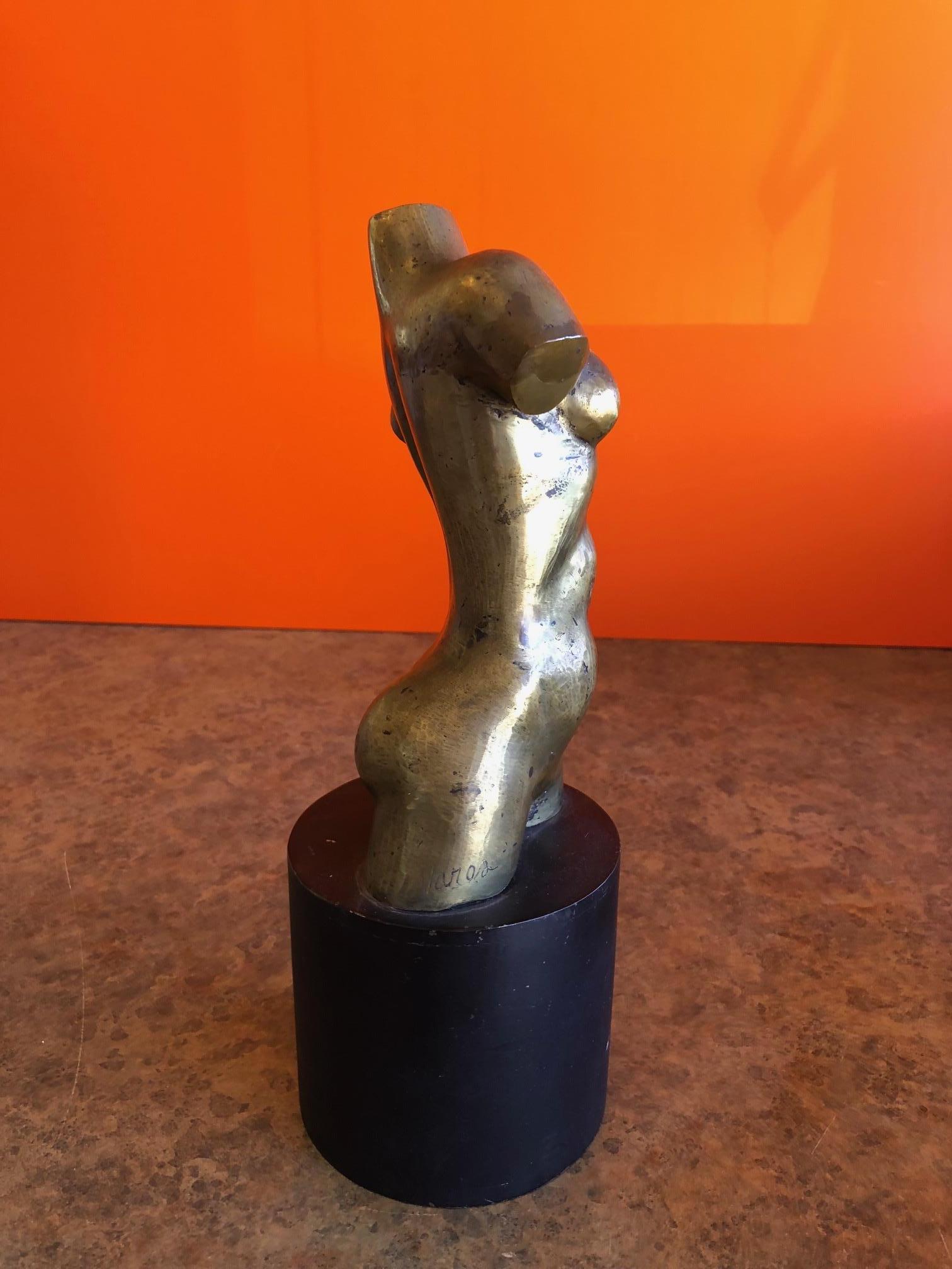 American Midcentury Abstract Bronze Nude Sculpture on Metal Base by Ken Vares