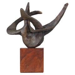 Midcentury Abstract Bronze Sculpture on Wood Base