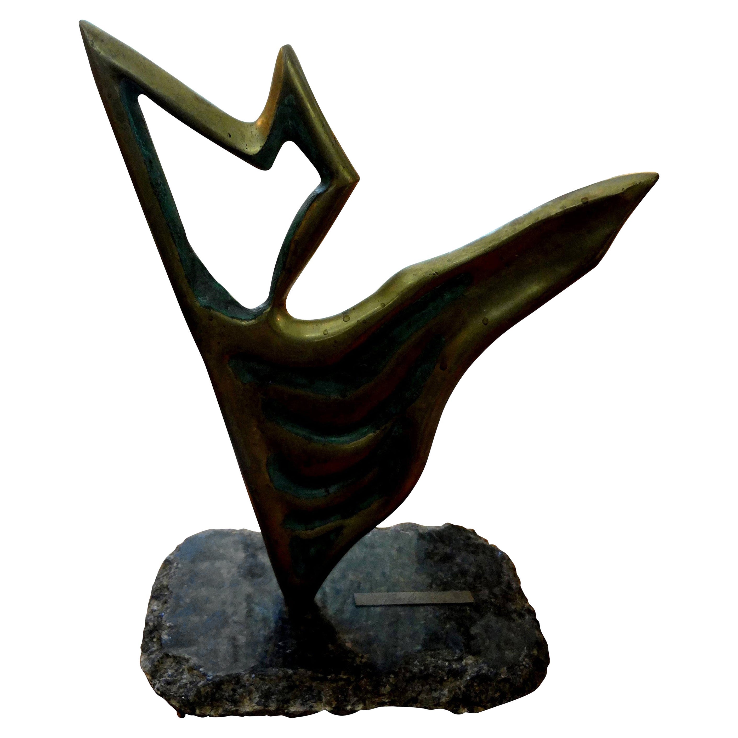 Escultura abstracta de bronce de mediados de siglo firmada Yone Di Alerigi