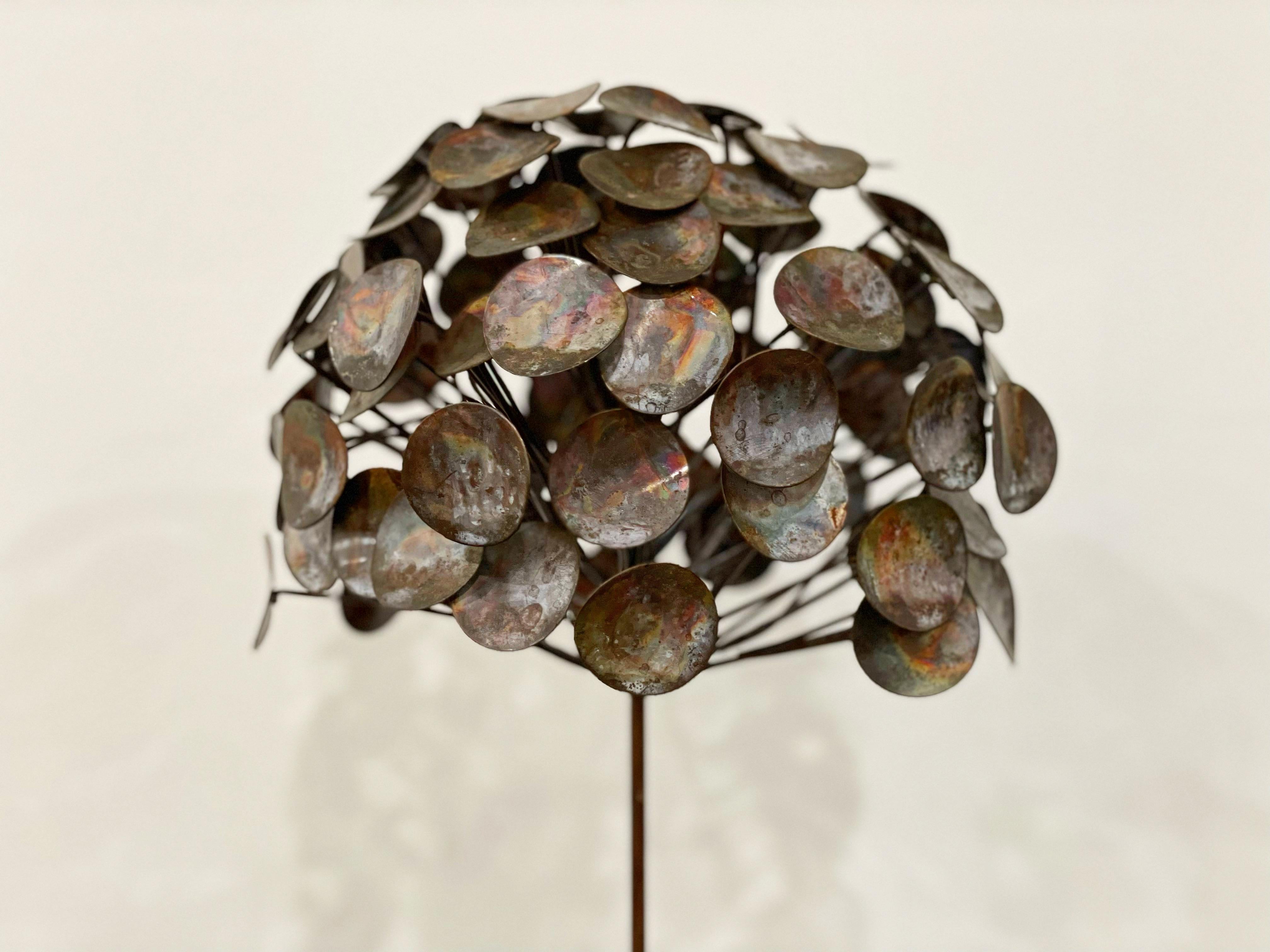 American Mid-Century Abstract Brutalist Metal Art Flower Sculpture, After Curtis Jere For Sale
