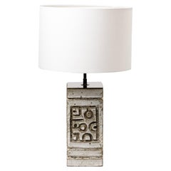 Midcentury Abstract Ceramic Table Lamp by Huguette Bessone White and Grey Color