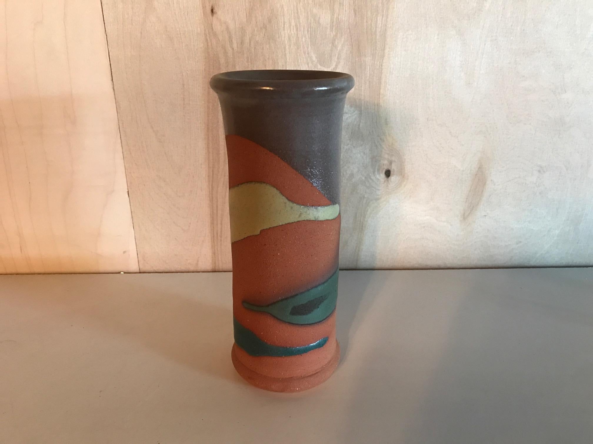 Late 20th Century Midcentury Abstract Ceramic Vase Vintage Pottery Art For Sale